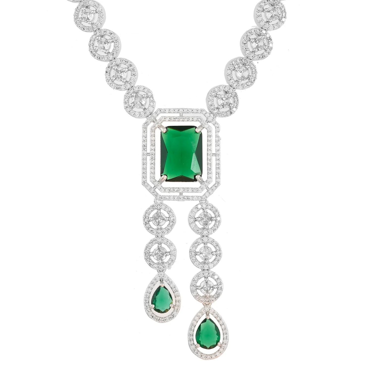 Sparkling Elegance Royal Radiance Green American Diamond Necklace Set - Image 5