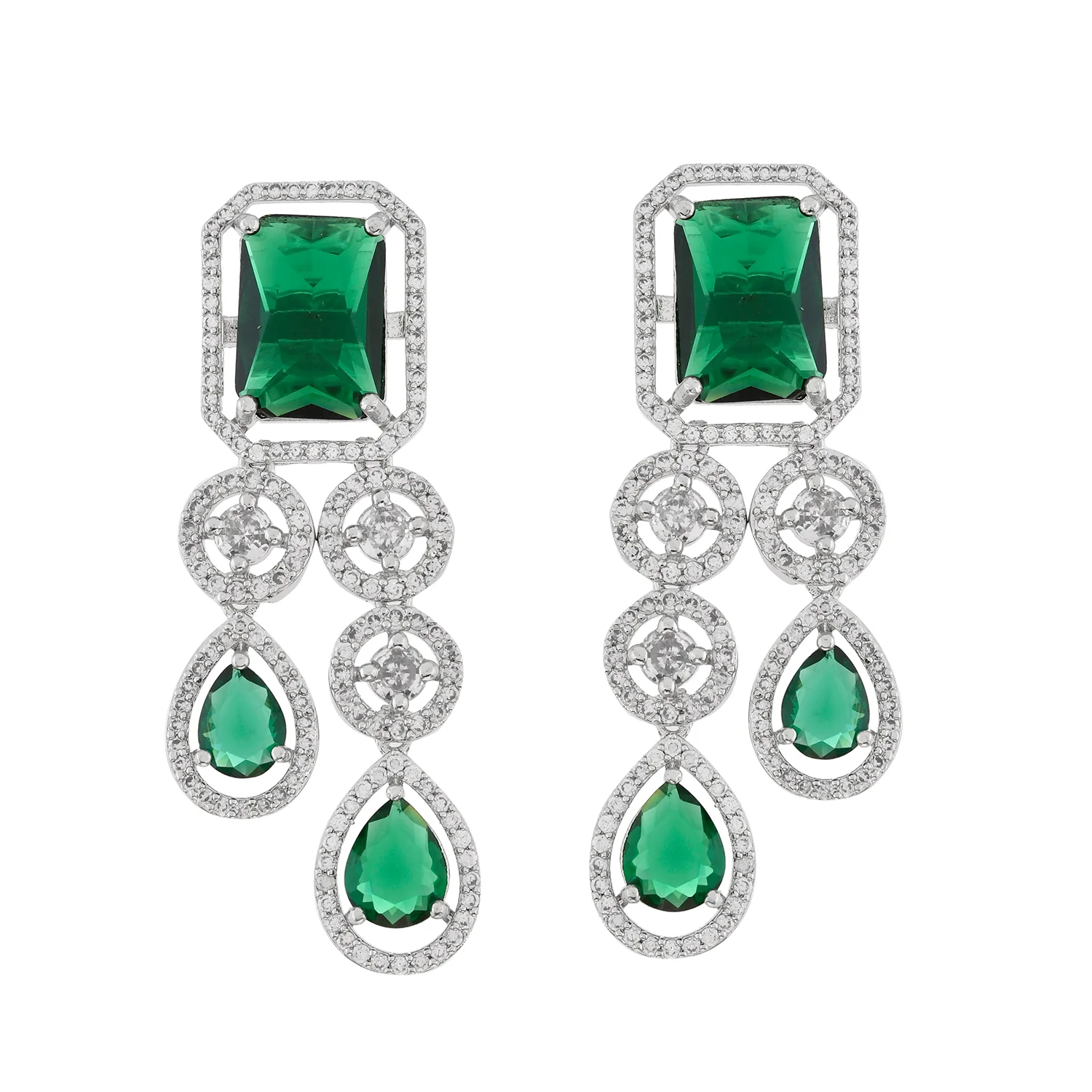 Sparkling Elegance Royal Radiance Green American Diamond Necklace Set - Image 6