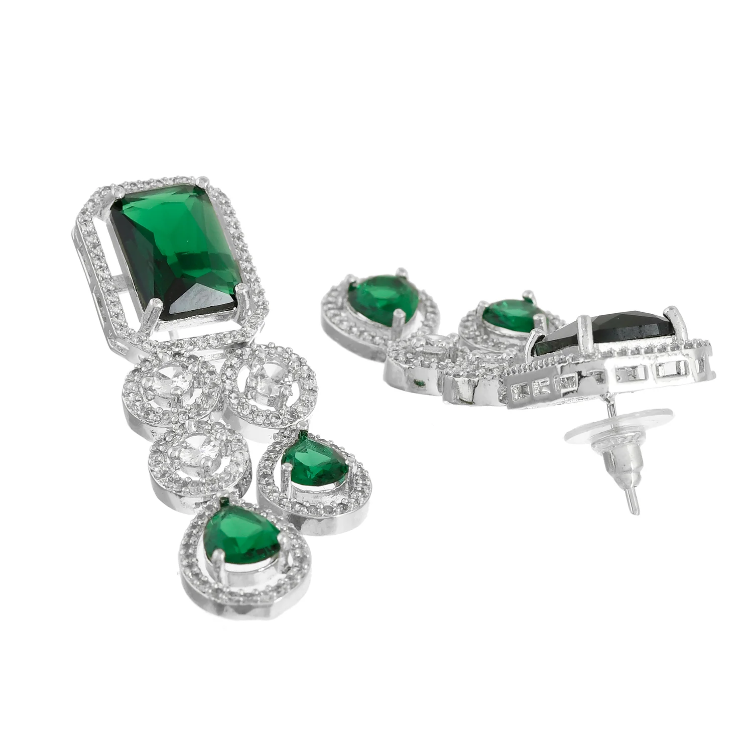 Sparkling Elegance Royal Radiance Green American Diamond Necklace Set - Image 7