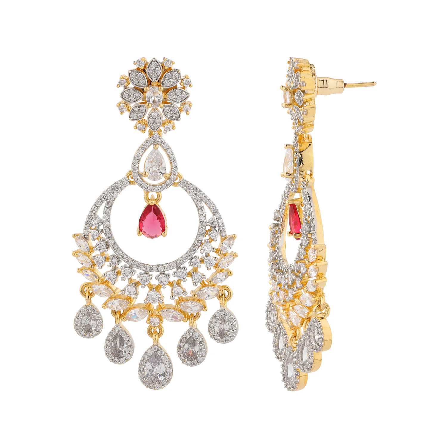 Sparkling Elegance Royal Rajwada American Diamond Chandbali Earrings - Image 3