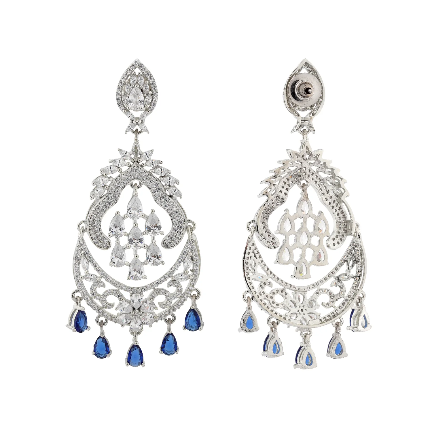 Sparkling Elegance Royal Sapphire American Diamond Dangler Earrings - Image 3