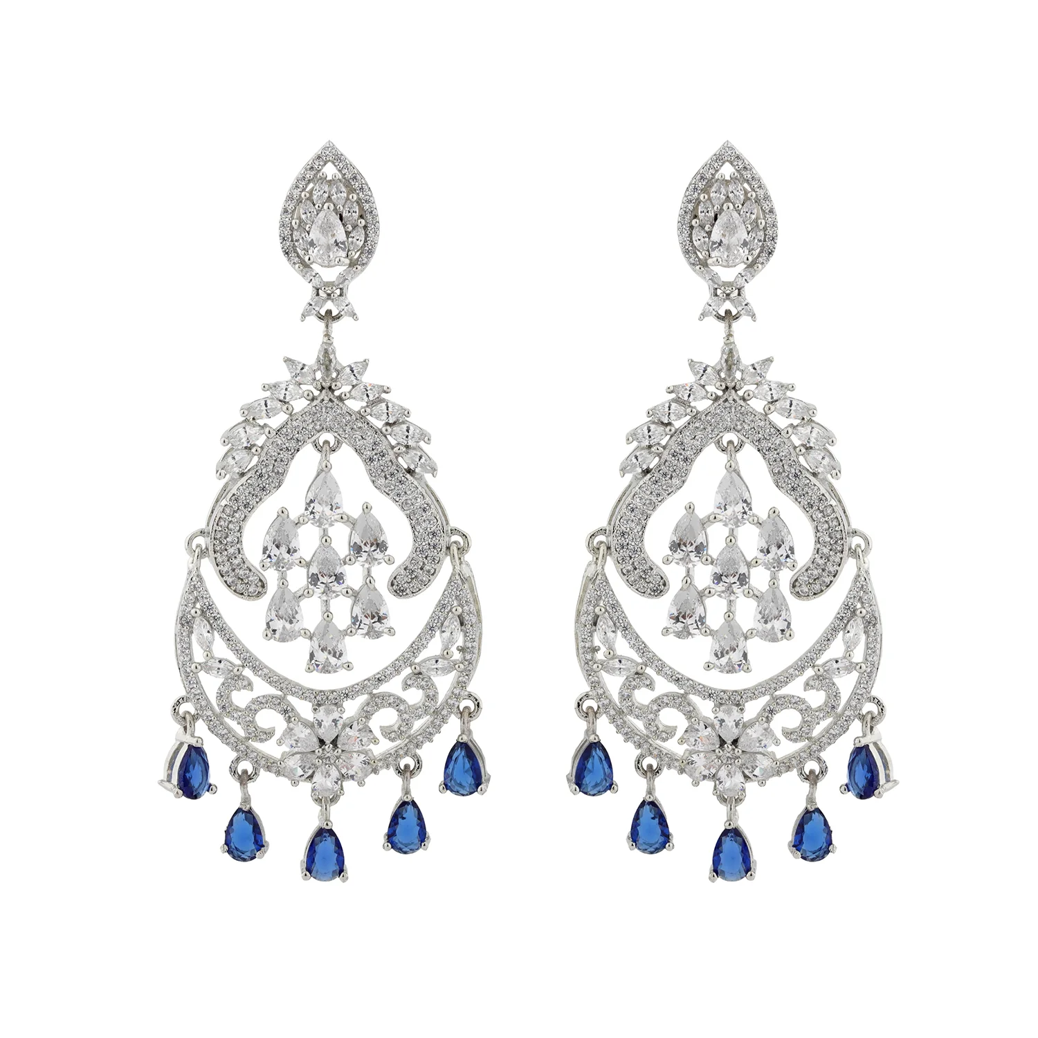 Sparkling Elegance Royal Sapphire American Diamond Dangler Earrings - Image 4