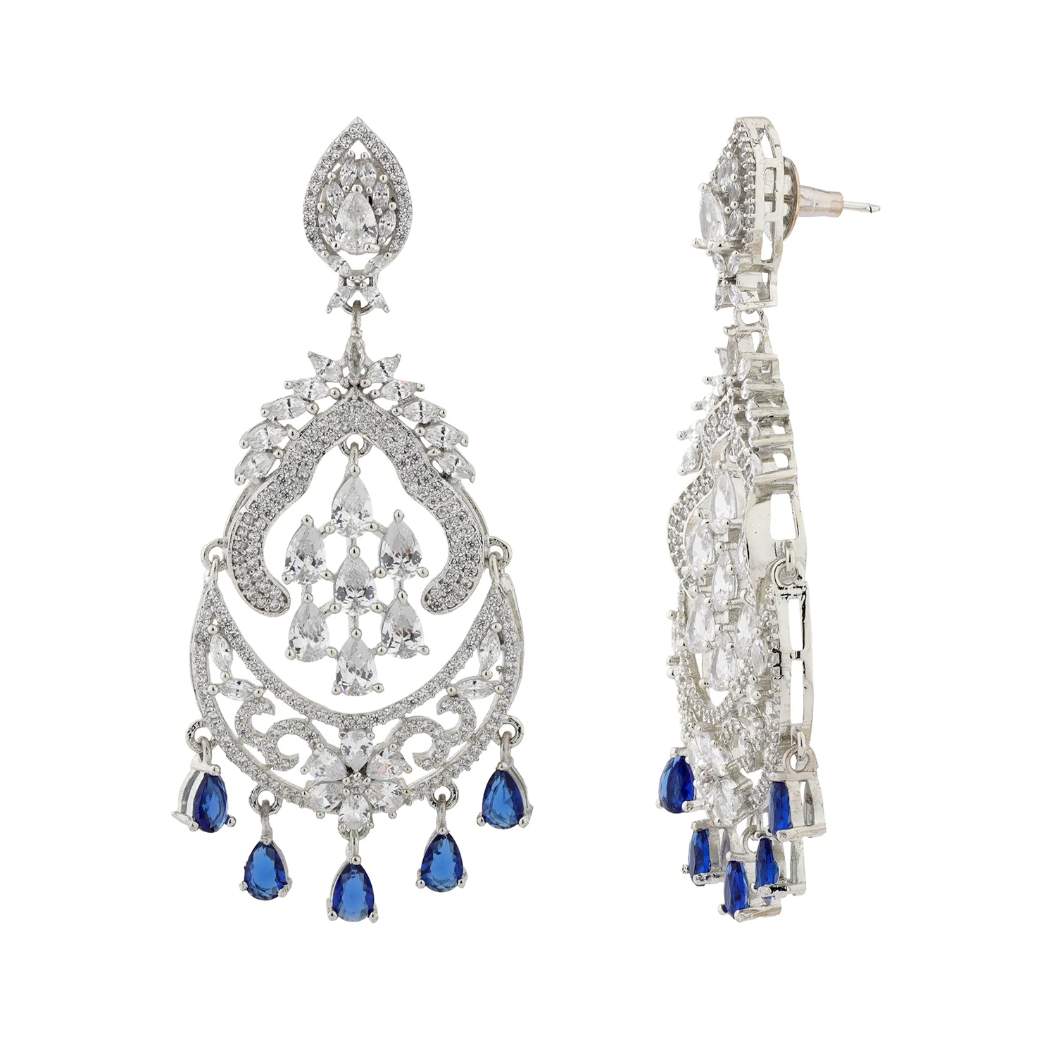 Sparkling Elegance Royal Sapphire American Diamond Dangler Earrings - Image 5