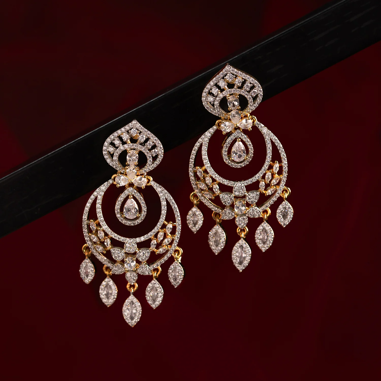Sparkling Elegance Royal Shagun American Diamond Chandbali Earrings