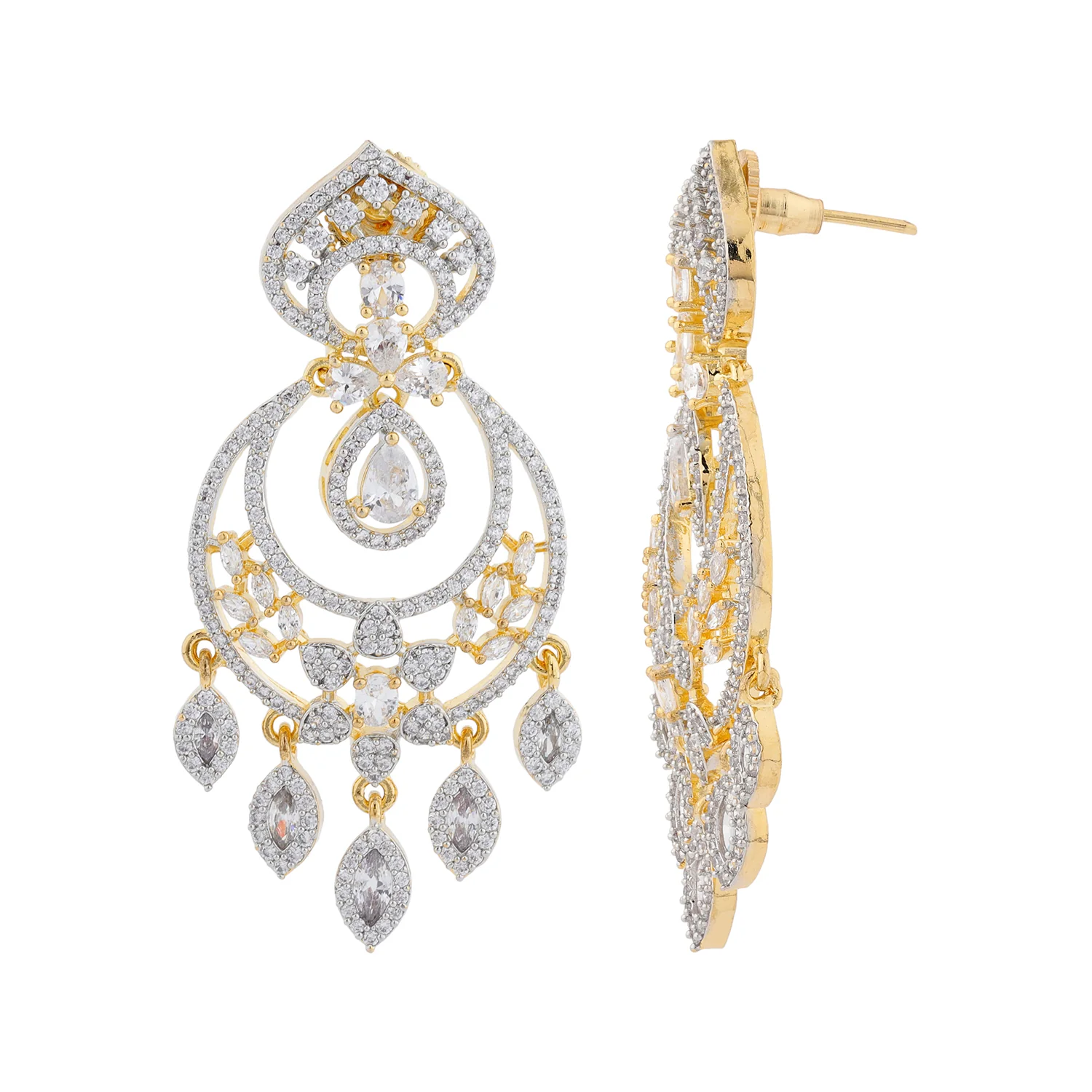 Sparkling Elegance Royal Shagun American Diamond Chandbali Earrings - Image 4