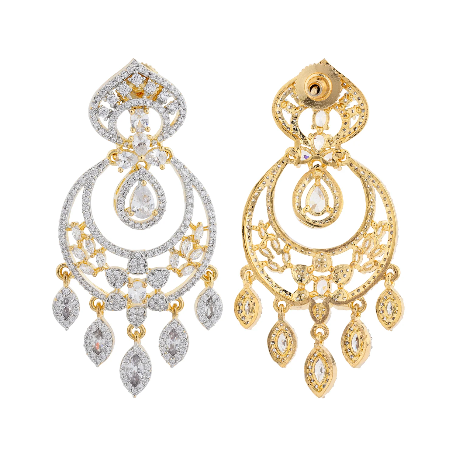 Sparkling Elegance Royal Shagun American Diamond Chandbali Earrings - Image 6