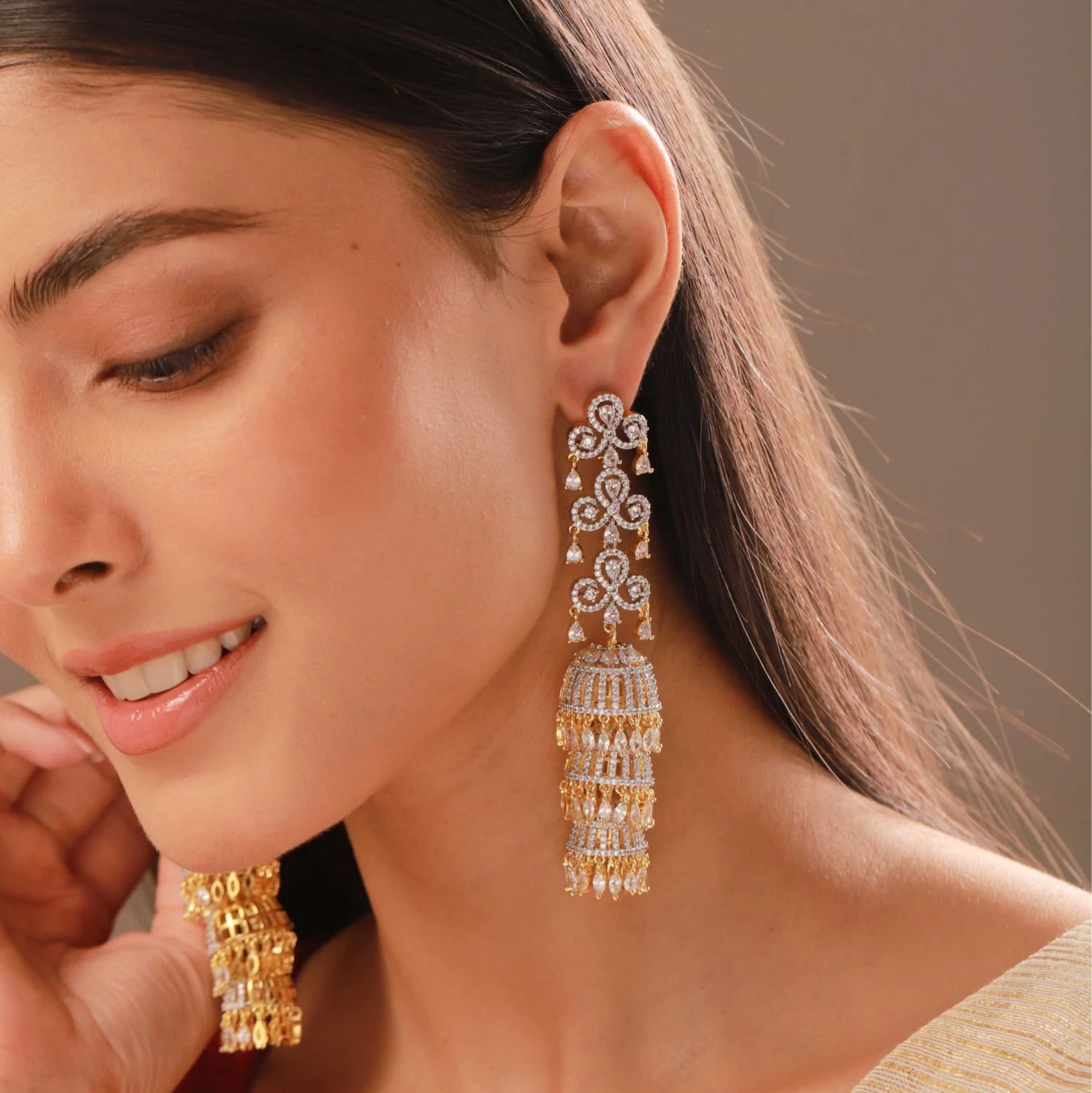 Sparkling Elegance Royal Sparkle Noor-E-Jhumki Earrings - Image 2