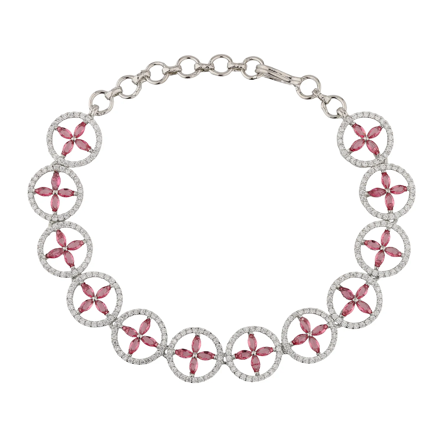 Sparkling Elegance Ruby Bloom American Diamond Tennis Bracelet - Image 5