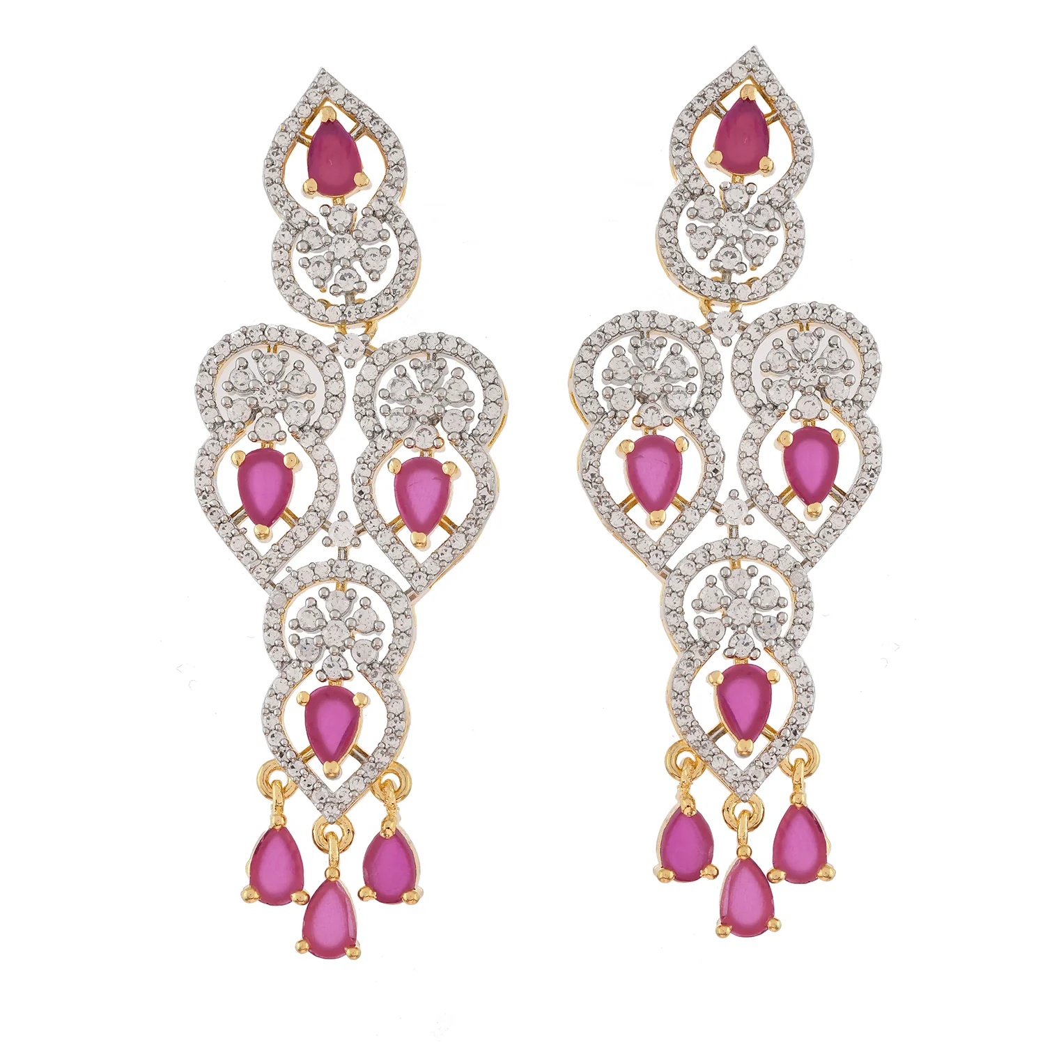 Sparkling Elegance Ruby Glimmer American Diamond Gold Necklace Set - Image 7