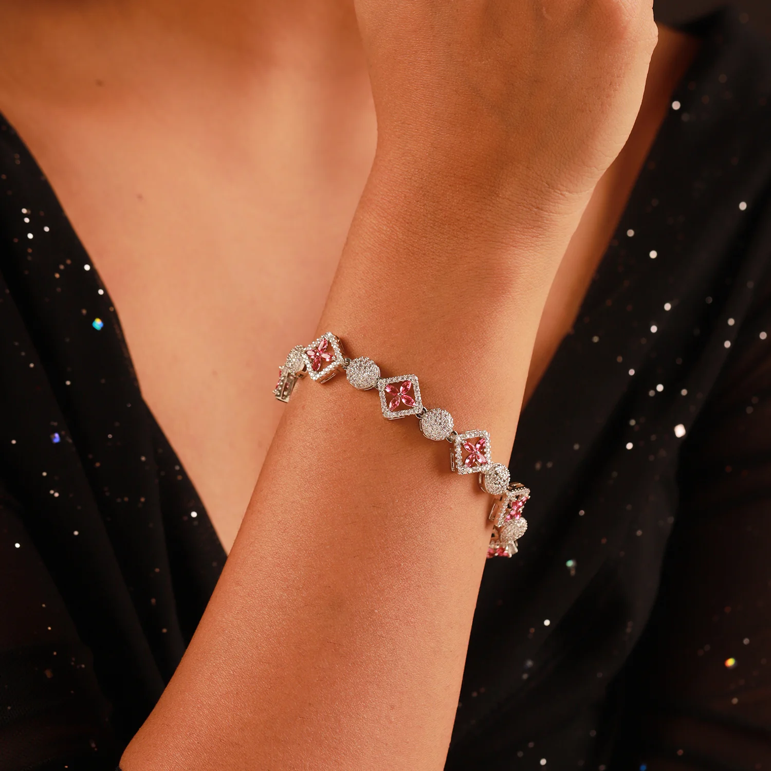 Sparkling Elegance Ruby Grace American Diamond Tennis Bracelet - Image 2