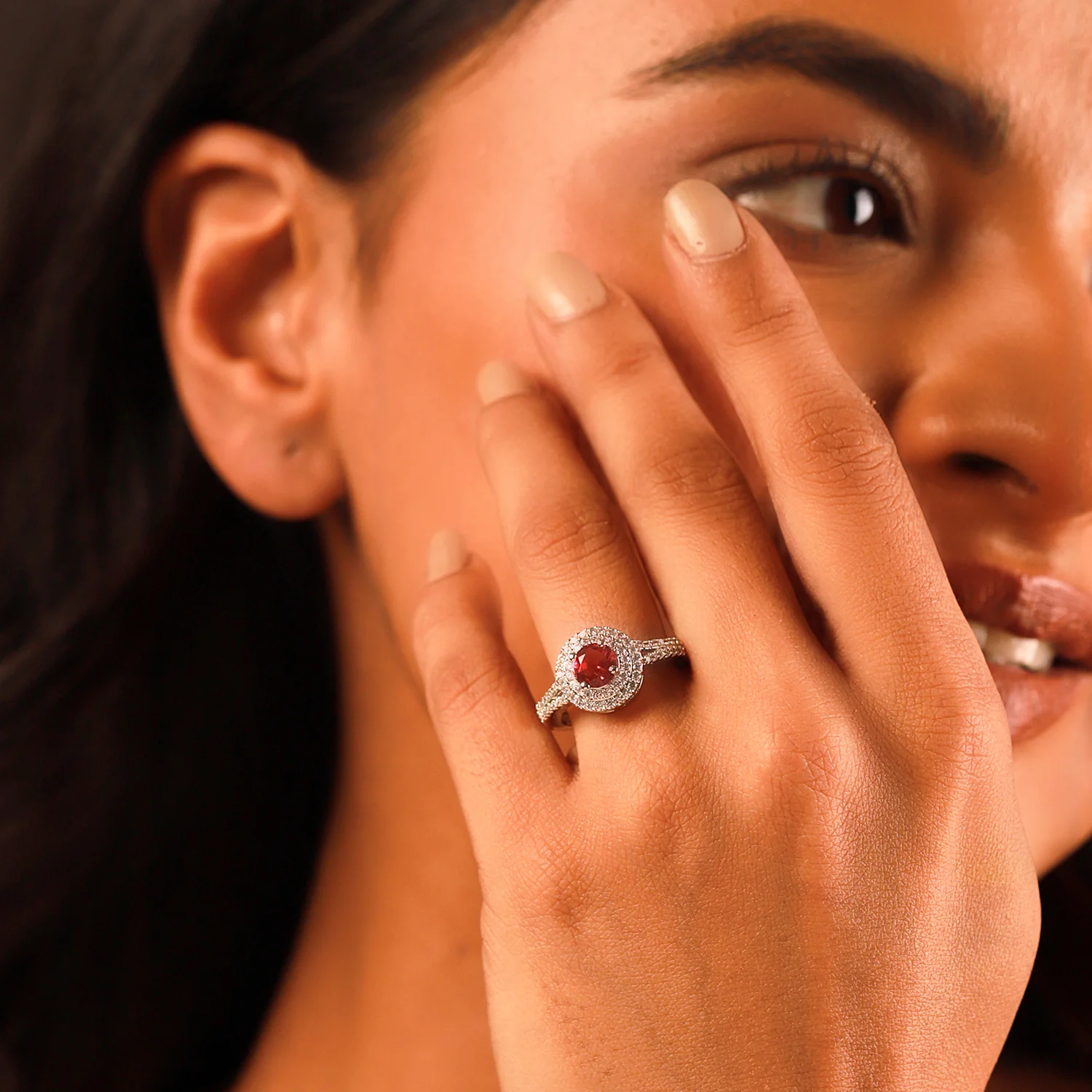 Sparkling Elegance Ruby Halo Statement Ring - Image 2
