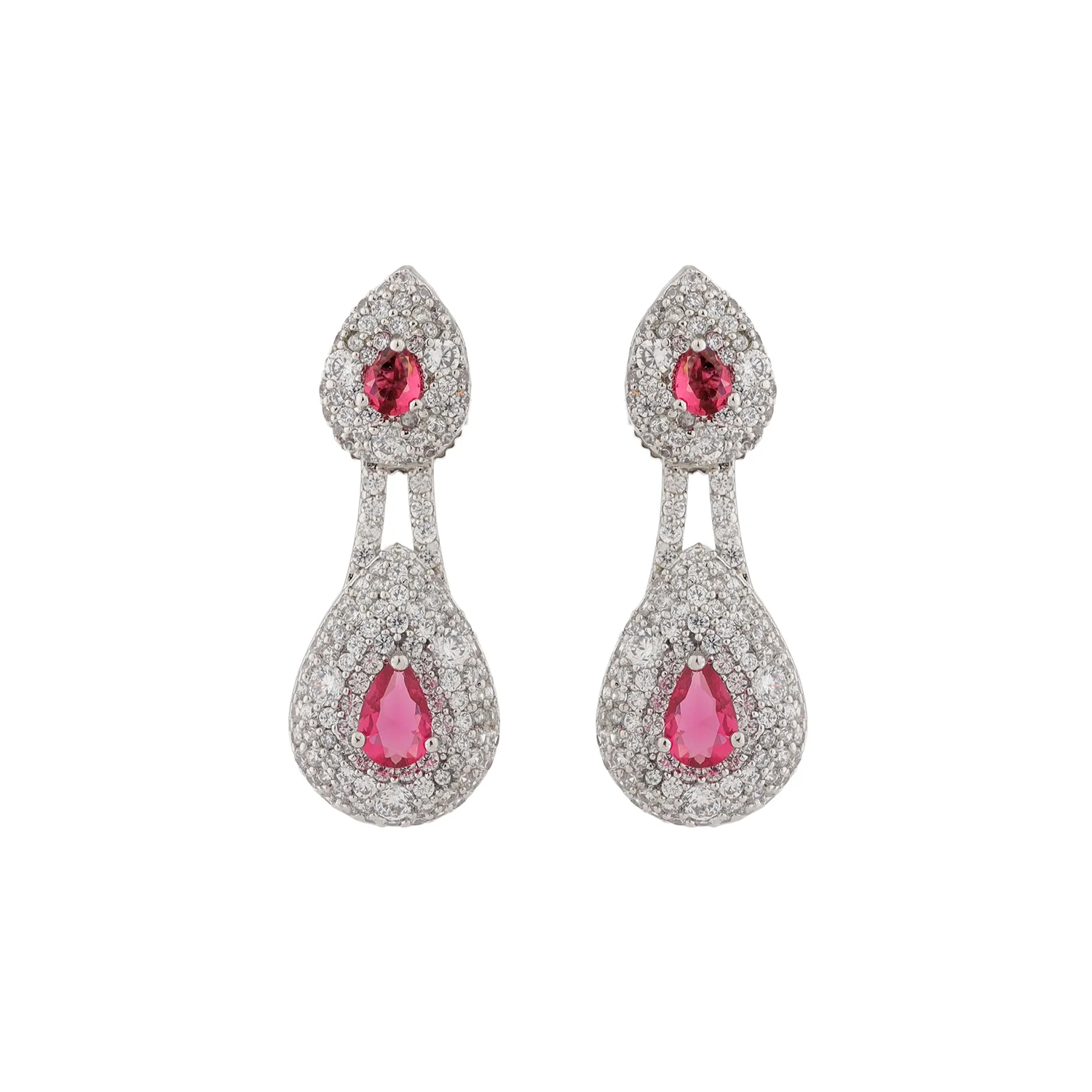 Sparkling Elegance Ruby Luxe Interchangeable American Diamond Jacket Earrings - Image 5