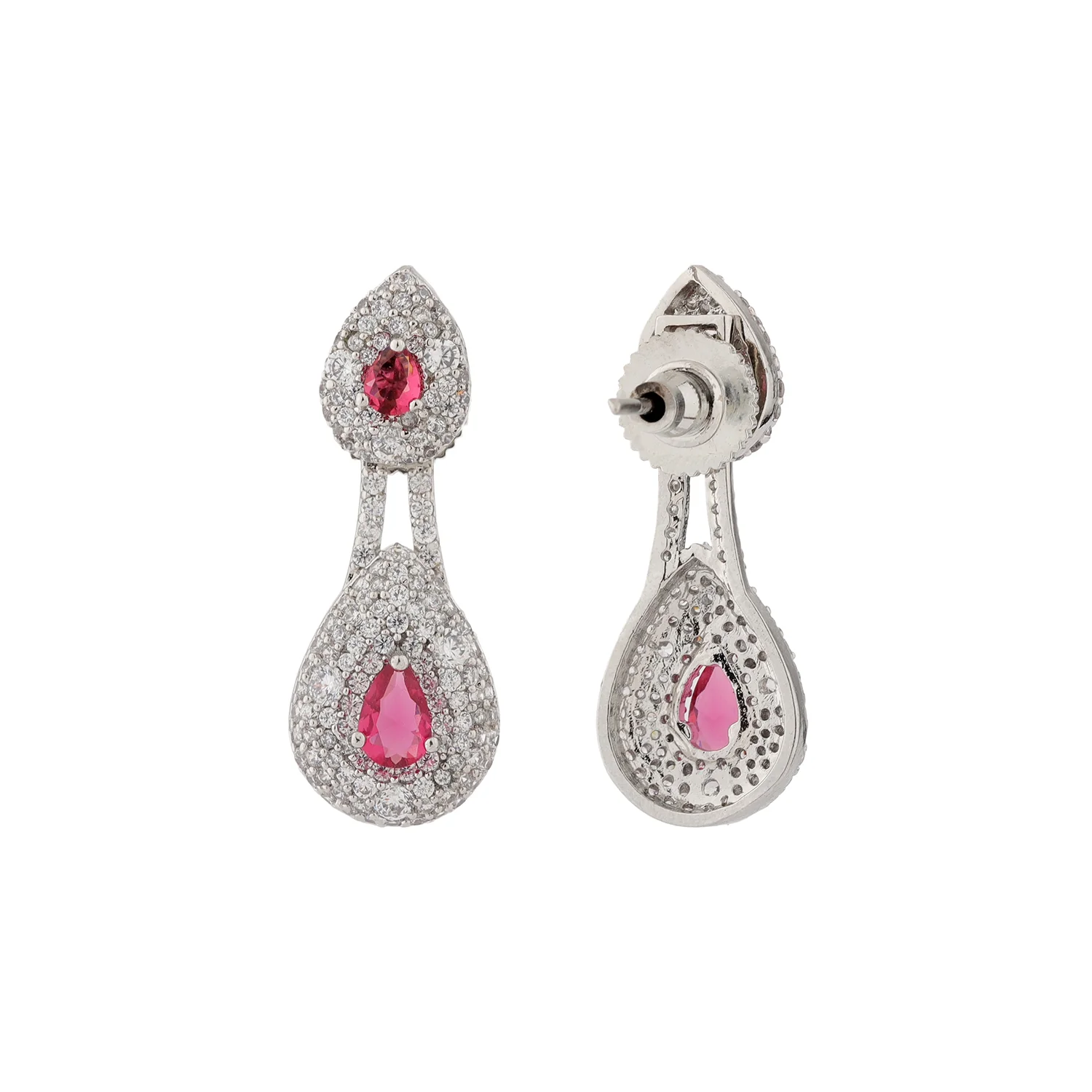 Sparkling Elegance Ruby Luxe Interchangeable American Diamond Jacket Earrings - Image 6
