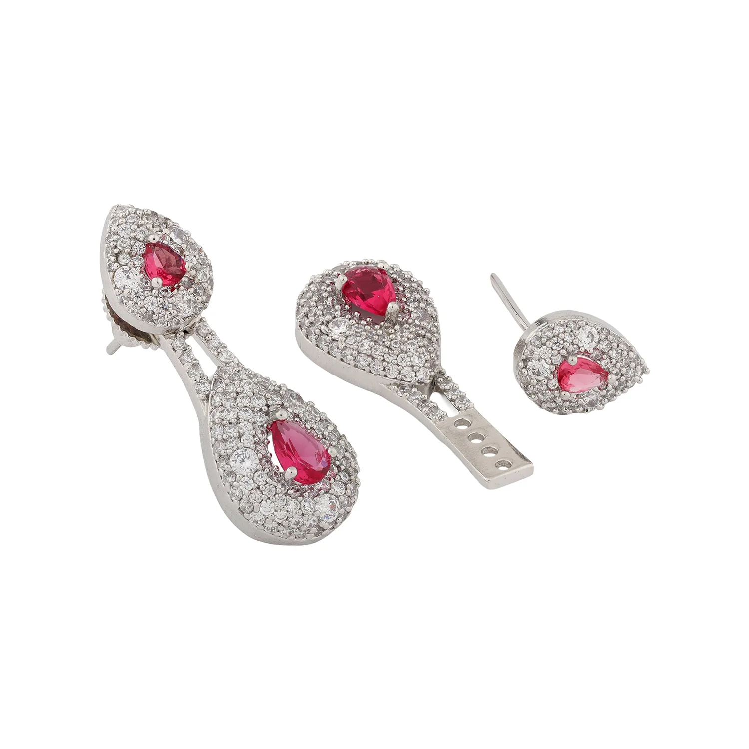 Sparkling Elegance Ruby Luxe Interchangeable American Diamond Jacket Earrings - Image 7