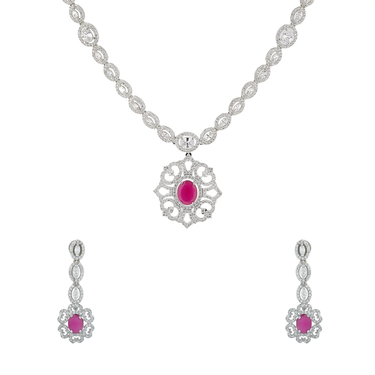 Sparkling Elegance Ruby Radiance Cz Necklace Set - Image 3