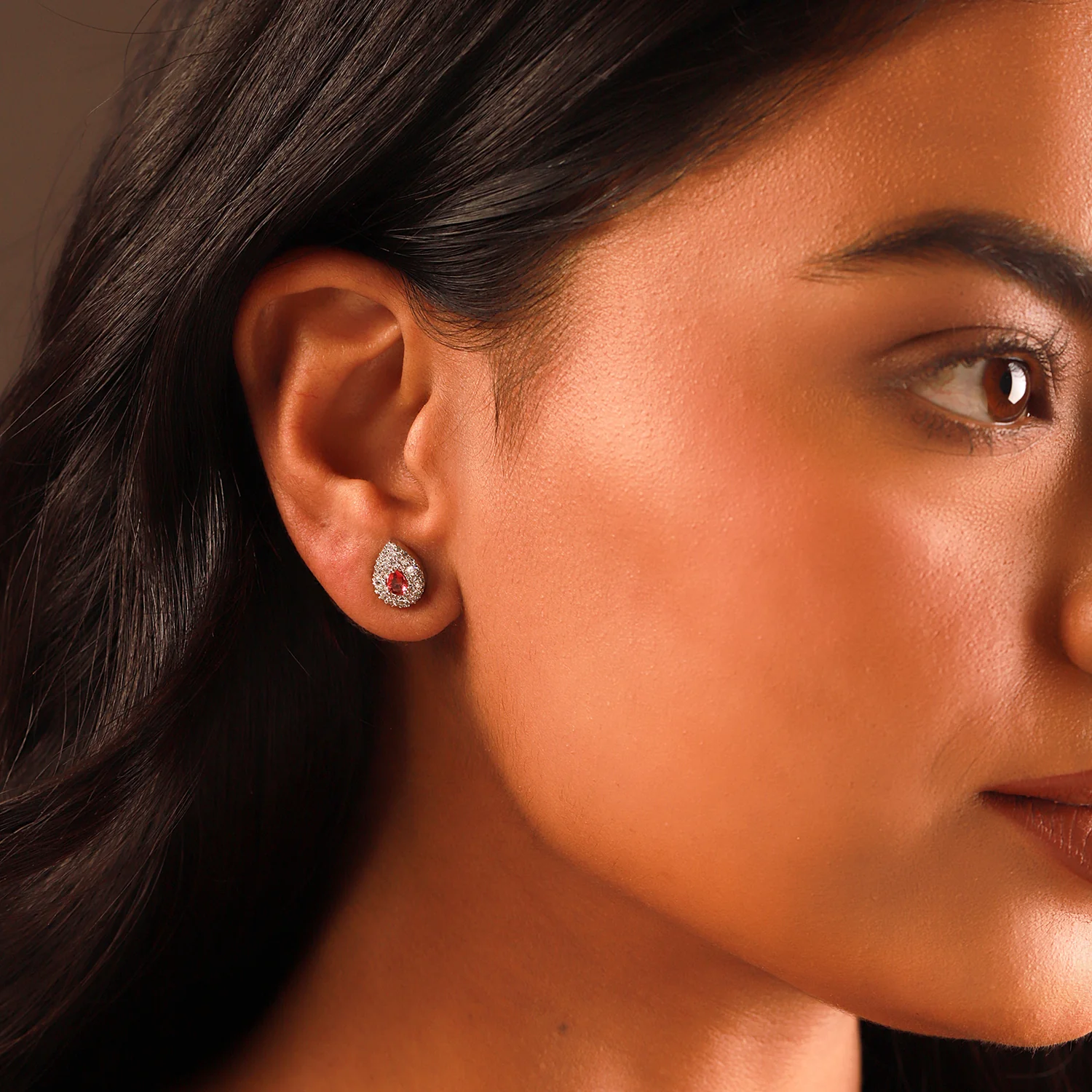 Sparkling Elegance Ruby Luxe Interchangeable American Diamond Jacket Earrings - Image 3