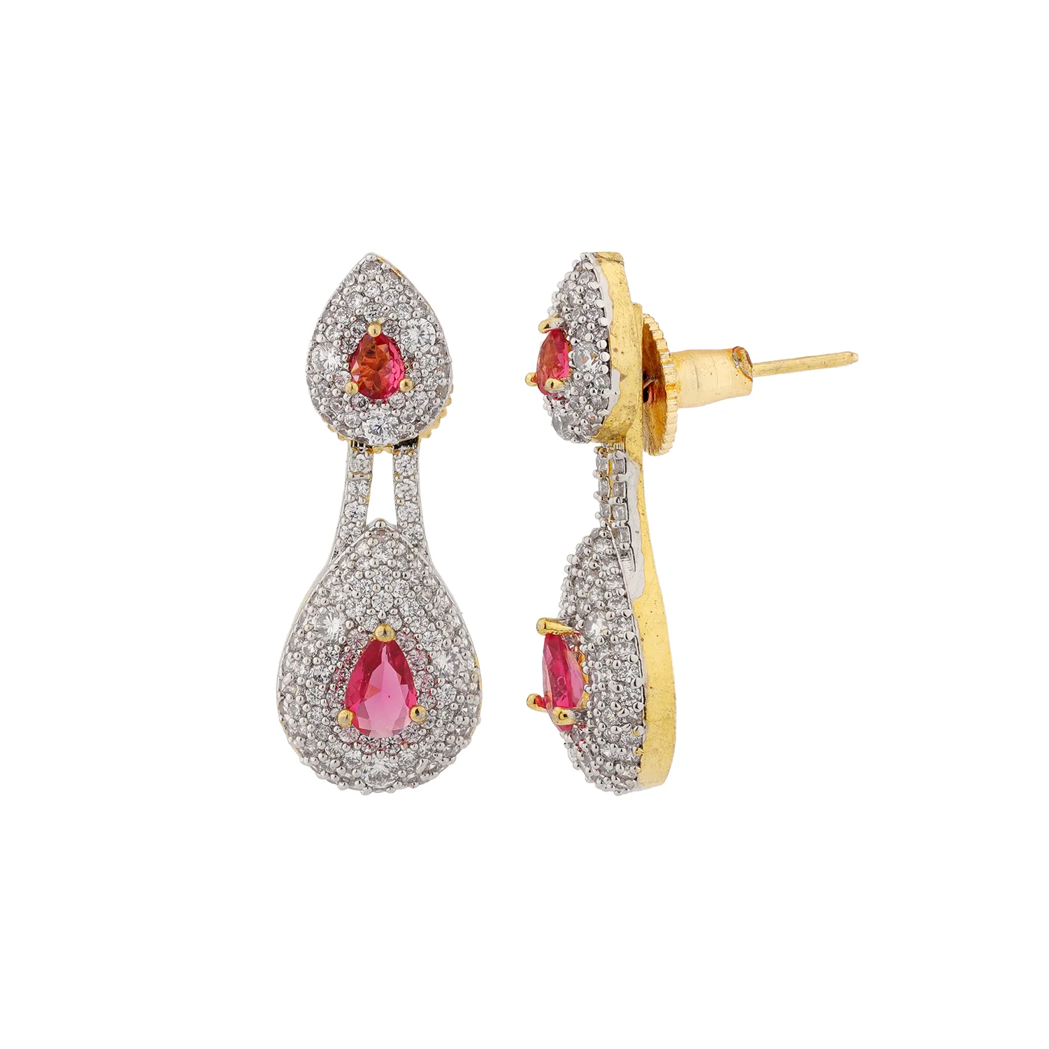 Sparkling Elegance Ruby Royal  Interchangeable American Diamond Jacket Earrings - Image 4