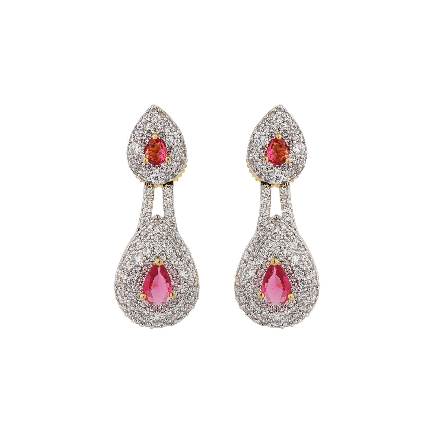 Sparkling Elegance Ruby Royal  Interchangeable American Diamond Jacket Earrings - Image 5