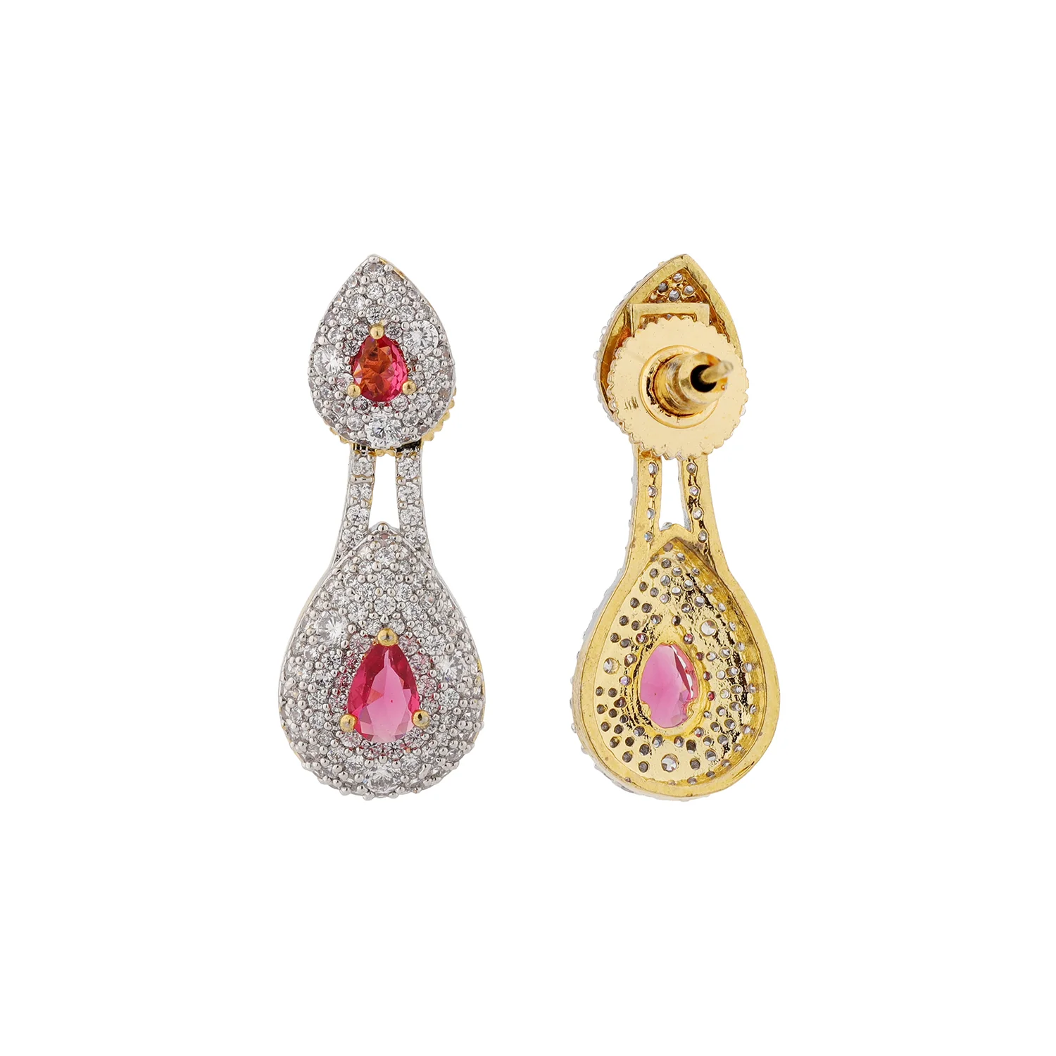 Sparkling Elegance Ruby Royal  Interchangeable American Diamond Jacket Earrings - Image 6