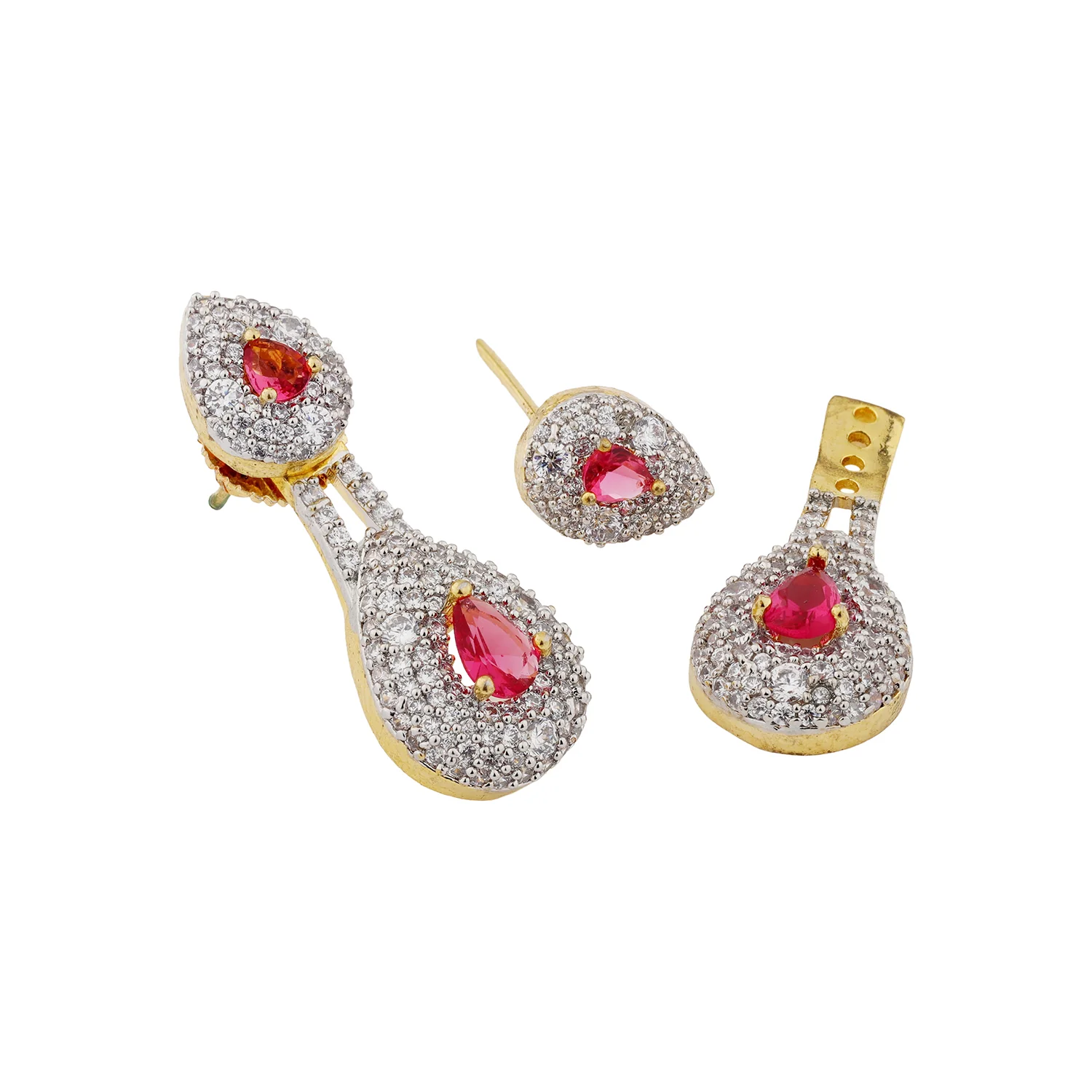 Sparkling Elegance Ruby Royal  Interchangeable American Diamond Jacket Earrings - Image 7
