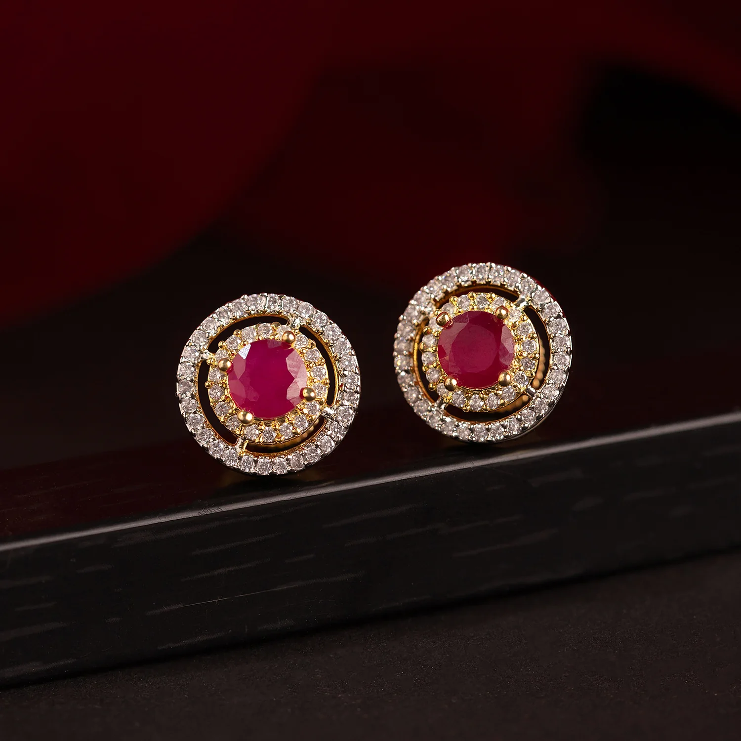 Sparkling Elegance Ruby-Studded American Diamond Earrings