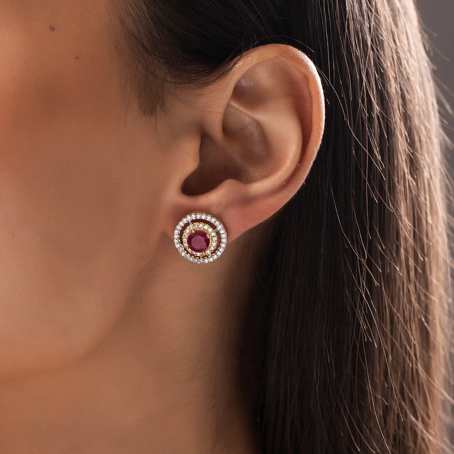 Sparkling Elegance Ruby-Studded American Diamond Earrings - Image 2