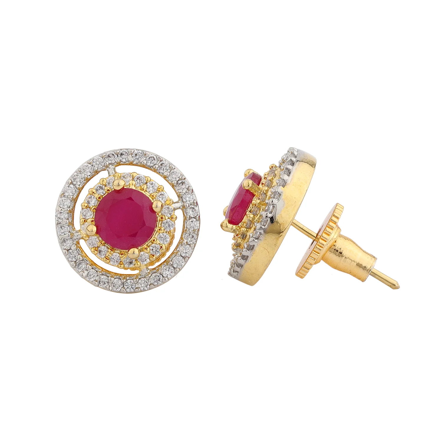 Sparkling Elegance Ruby-Studded American Diamond Earrings - Image 3