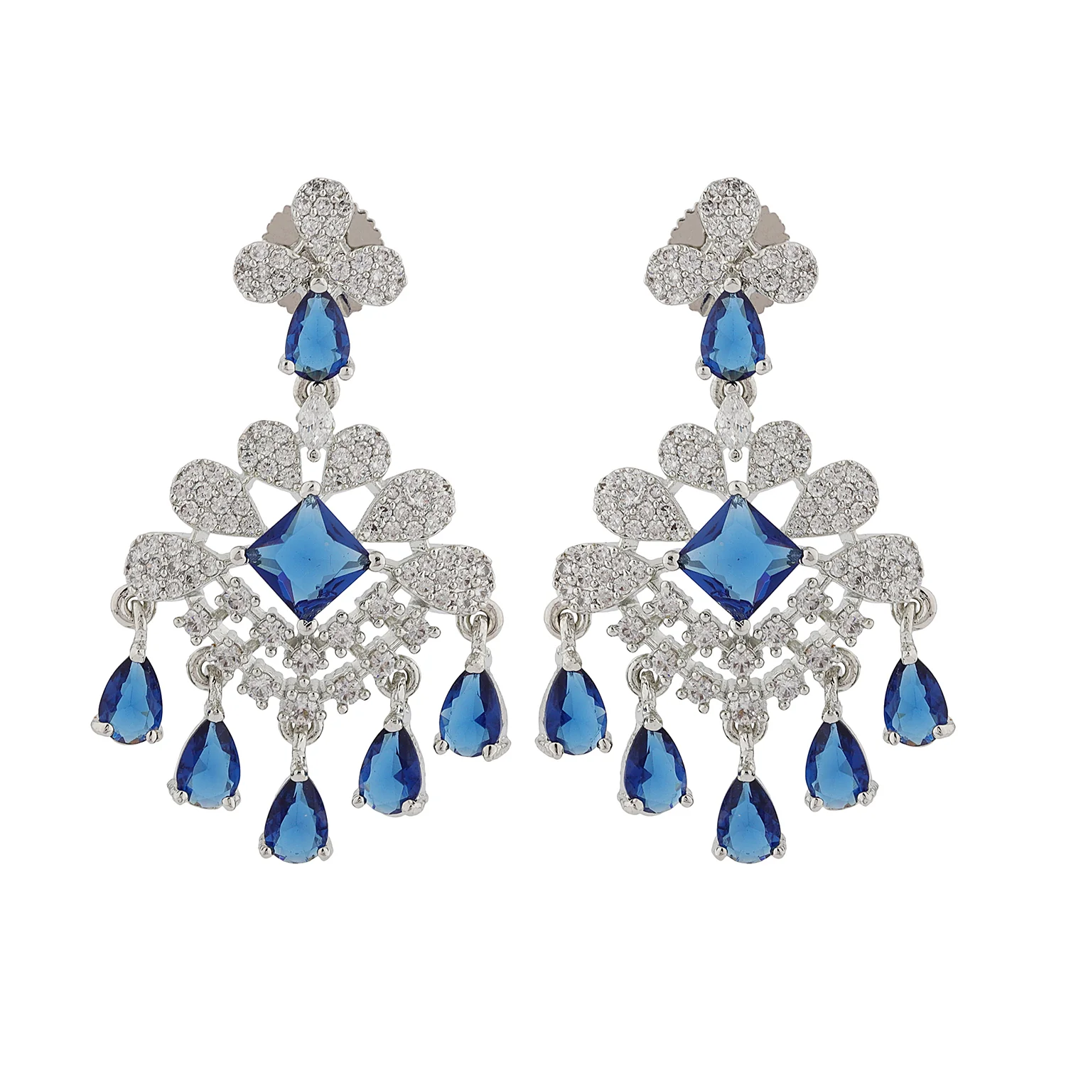 Sparkling Elegance Sapphire Glimmer American Diamond Dangler Earrings - Image 4