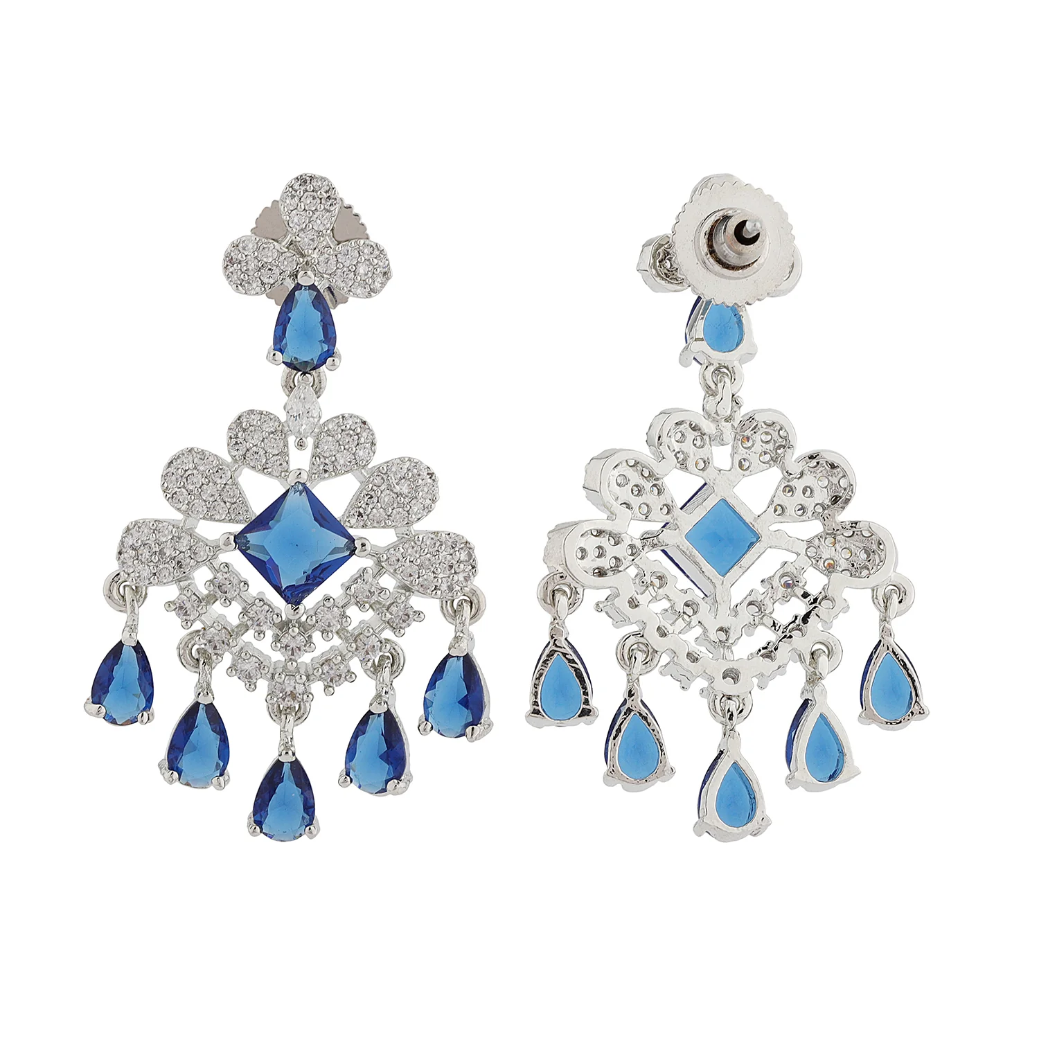 Sparkling Elegance Sapphire Glimmer American Diamond Dangler Earrings - Image 5