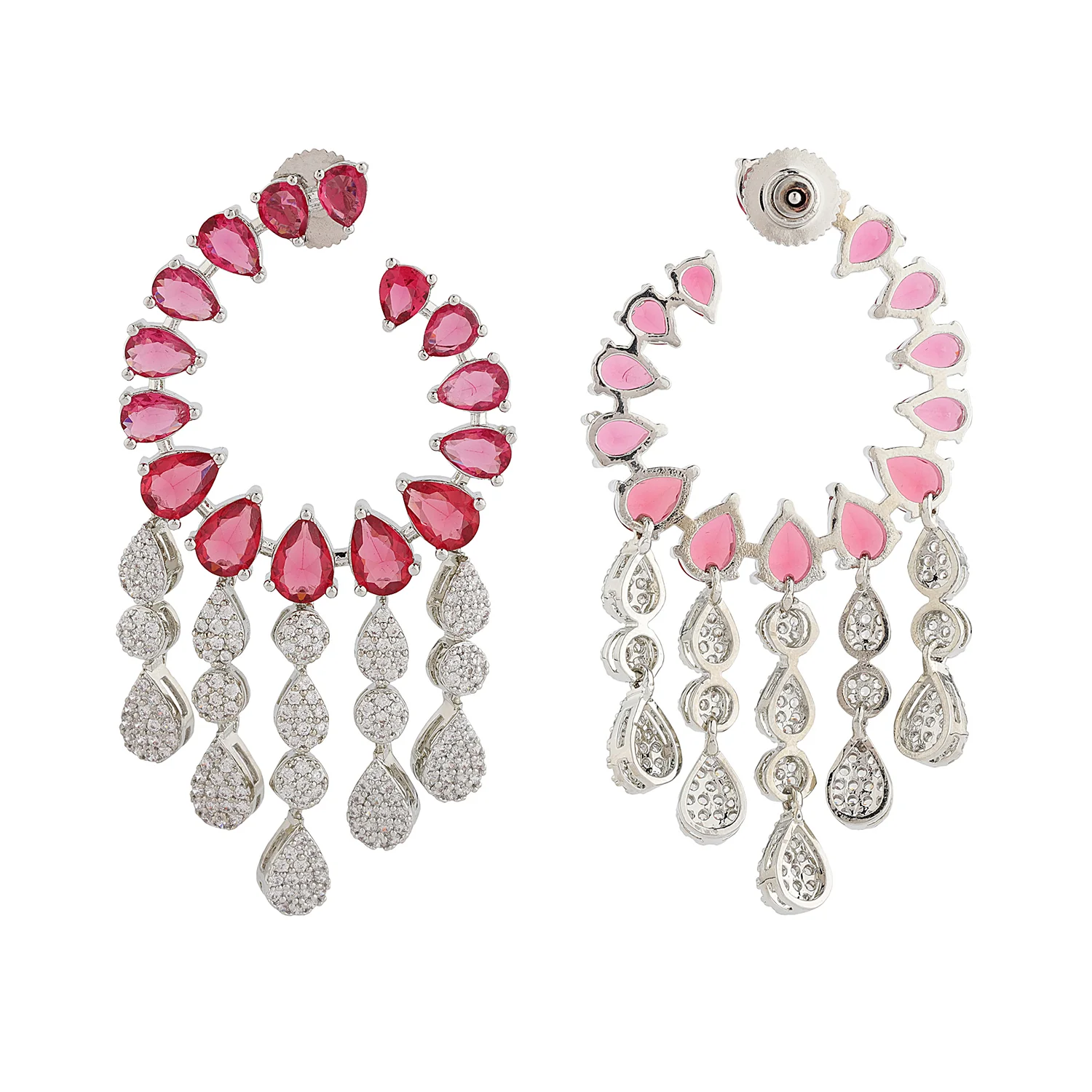 Sparkling Elegance Scarlet Cascade American Diamond Dangler Earrings - Image 3