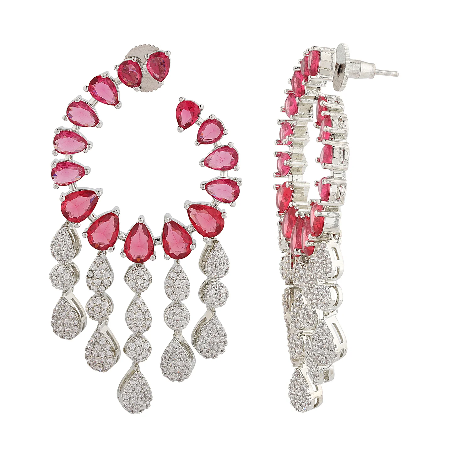 Sparkling Elegance Scarlet Cascade American Diamond Dangler Earrings - Image 4