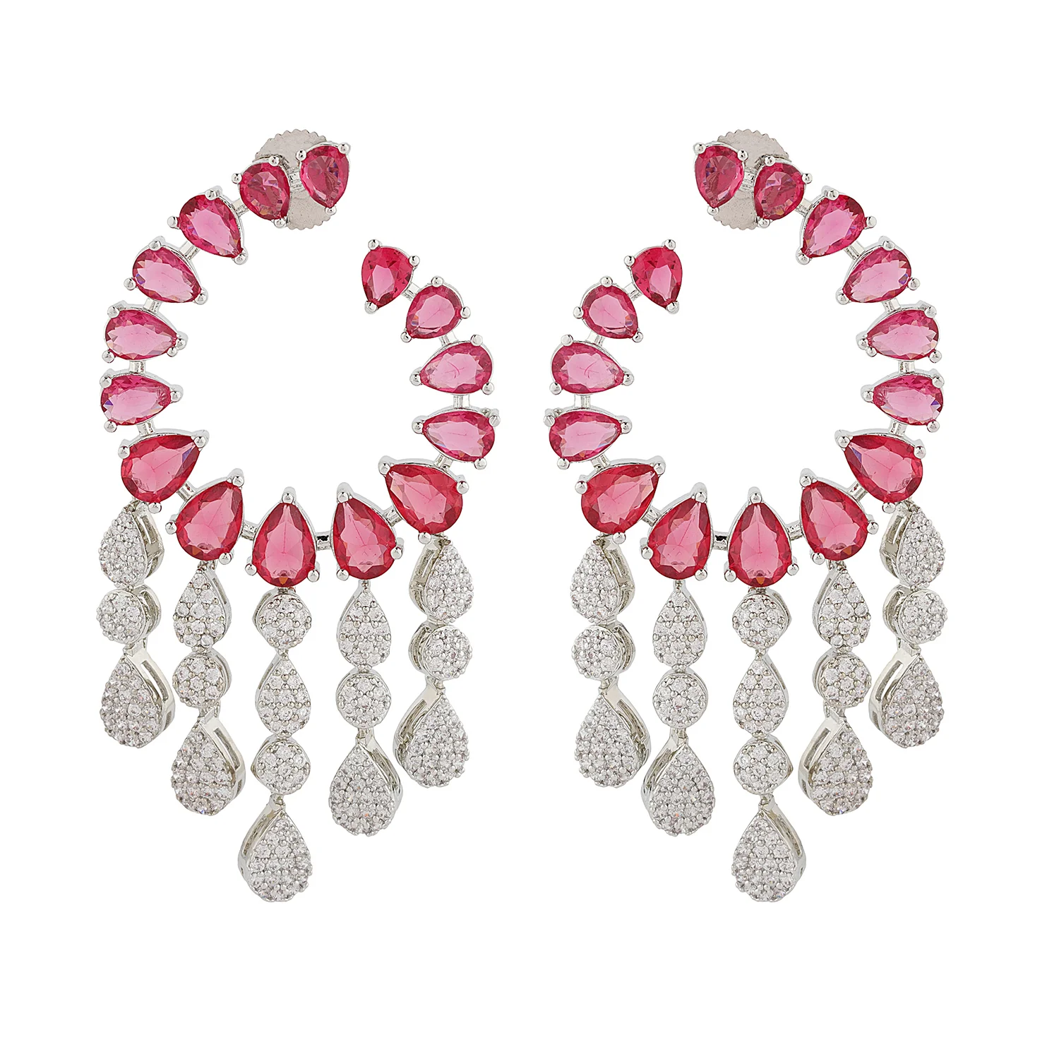 Sparkling Elegance Scarlet Cascade American Diamond Dangler Earrings - Image 5