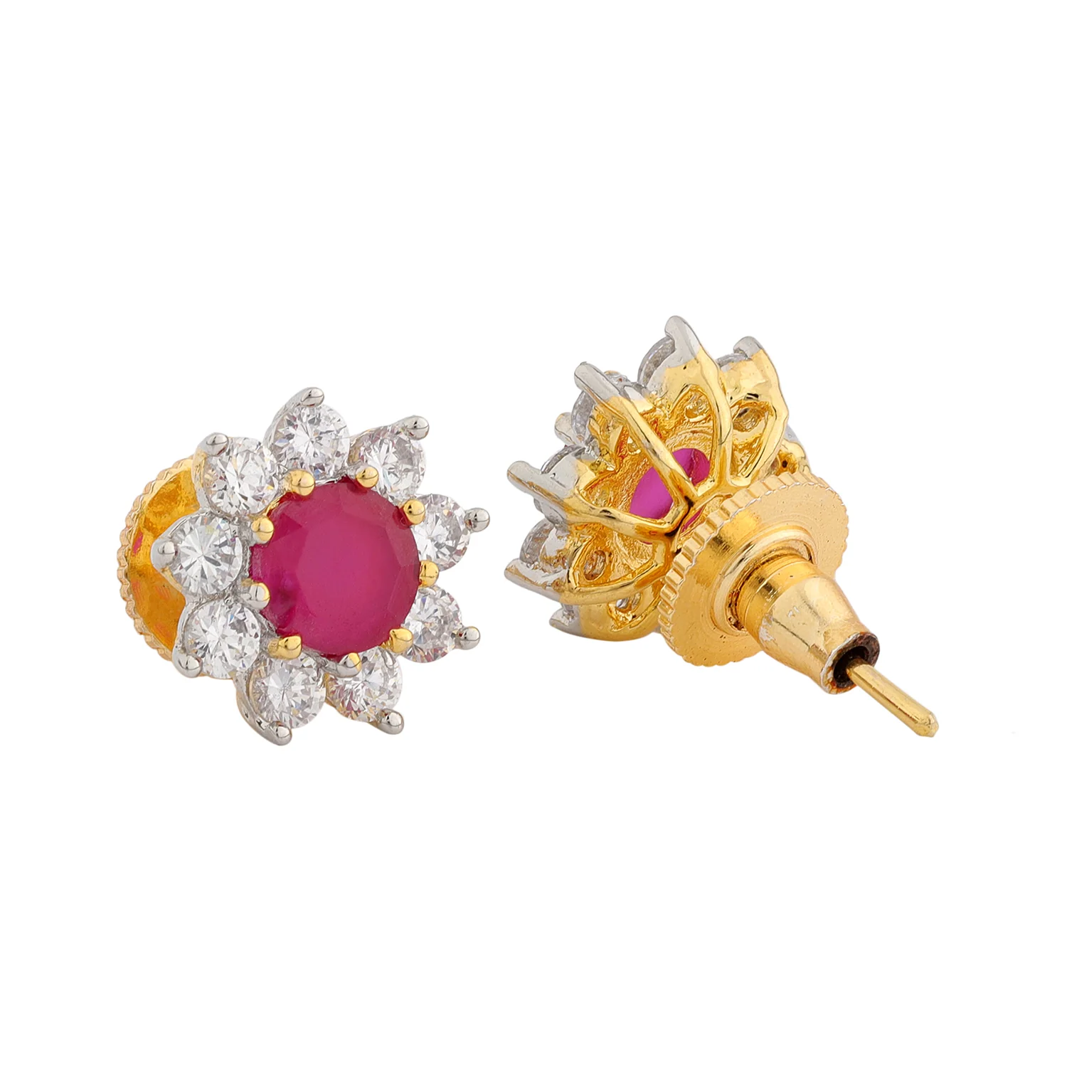 Sparkling Elegance Scarlet Radiance Stud Earrings - Image 5