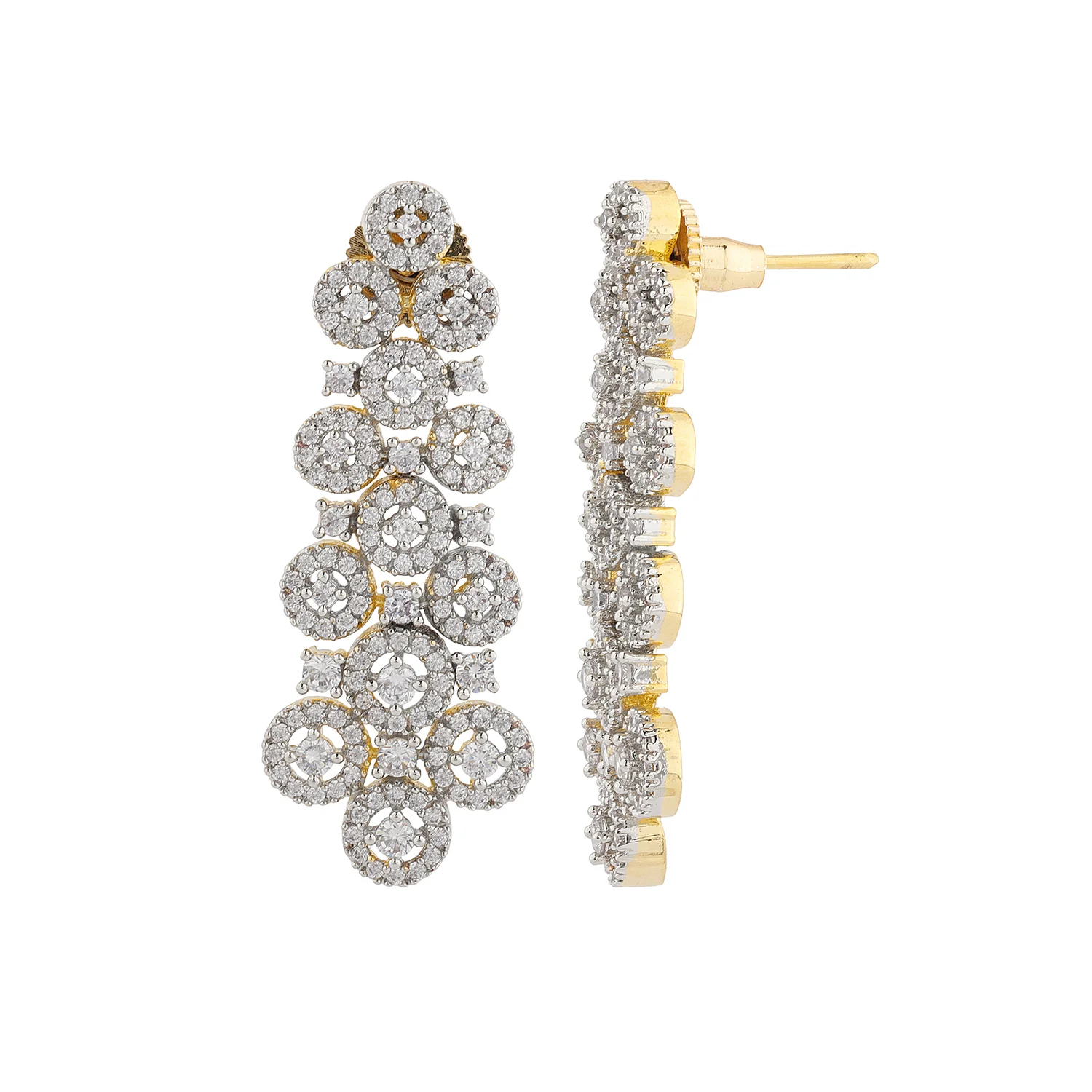 Sparkling Elegance Serenade Gold American Diamond Dangler Earrings - Image 4