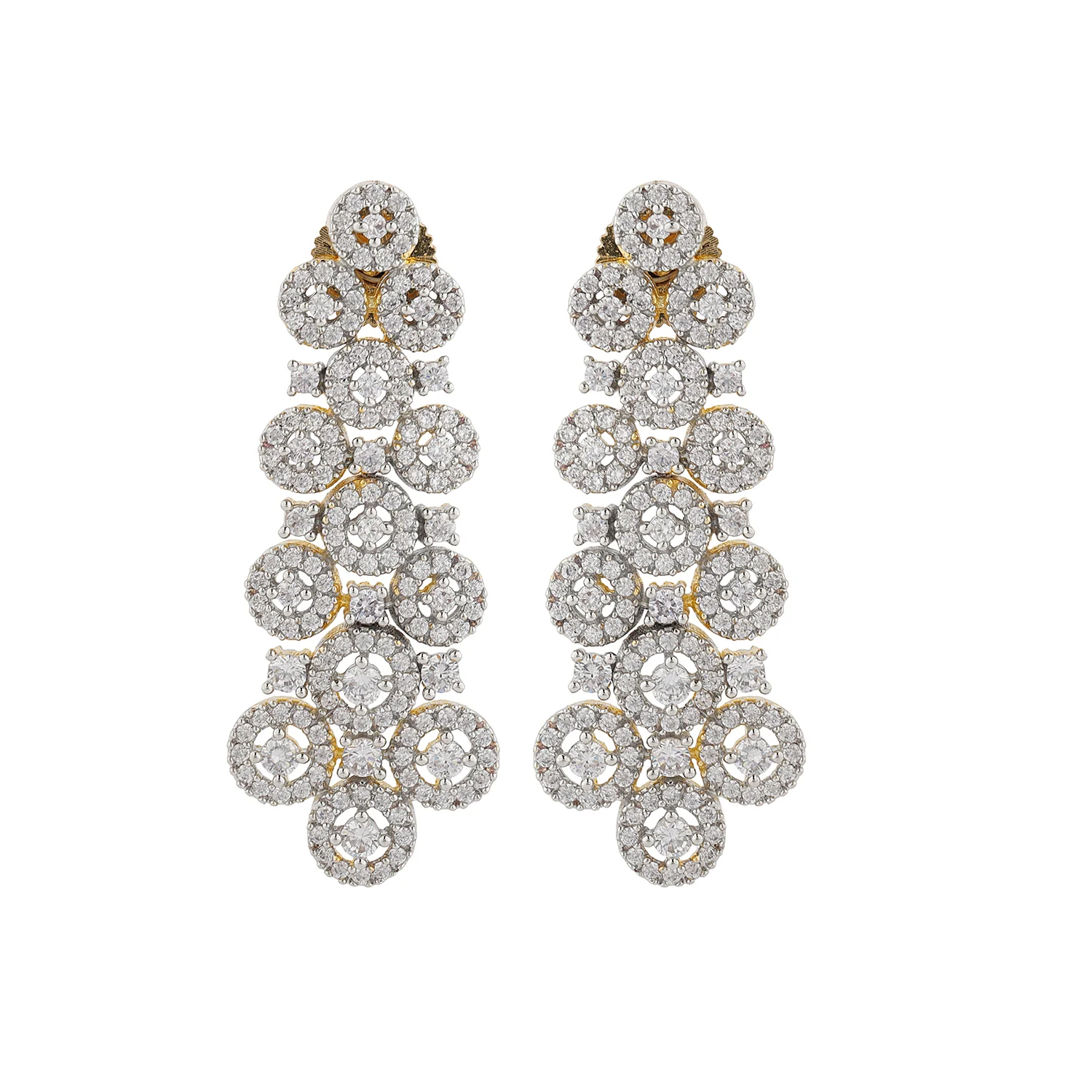 Sparkling Elegance Serenade Gold American Diamond Dangler Earrings - Image 5