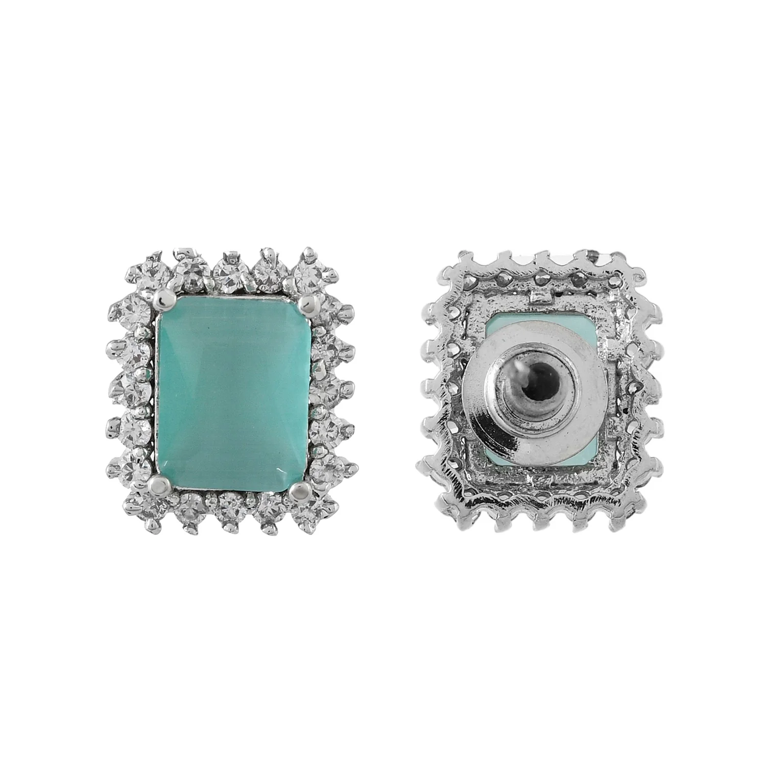 Sparkling Elegance Serene Aqua American Diamond Studs Earrings - Image 5