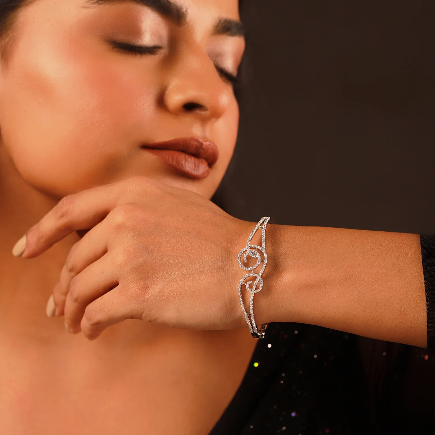 Sparkling Elegance Serene Swirl American Diamond Bracelet - Image 2