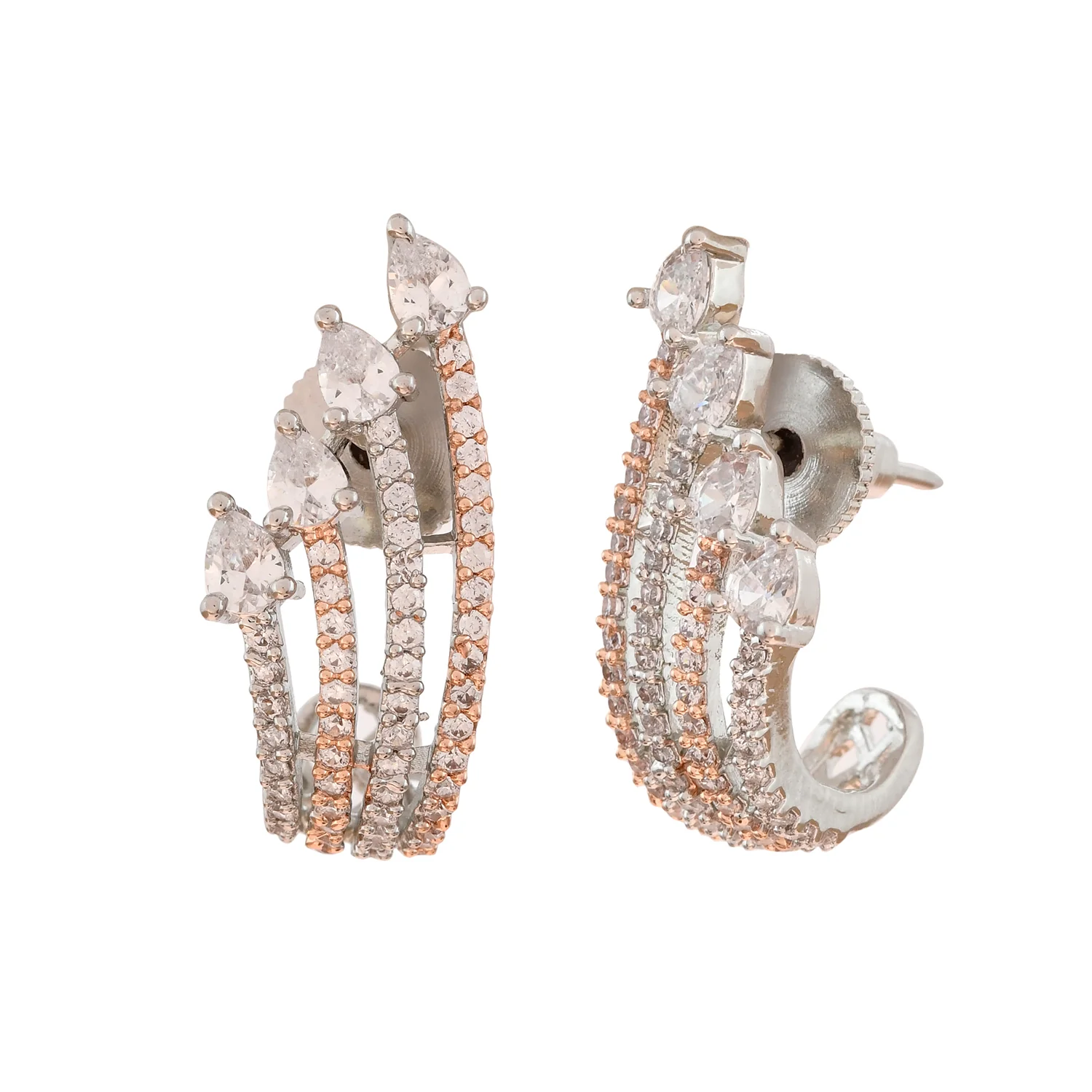 Sparkling Elegance Shimmer Chic Dual-Tone American Diamond Earrings - Image 3