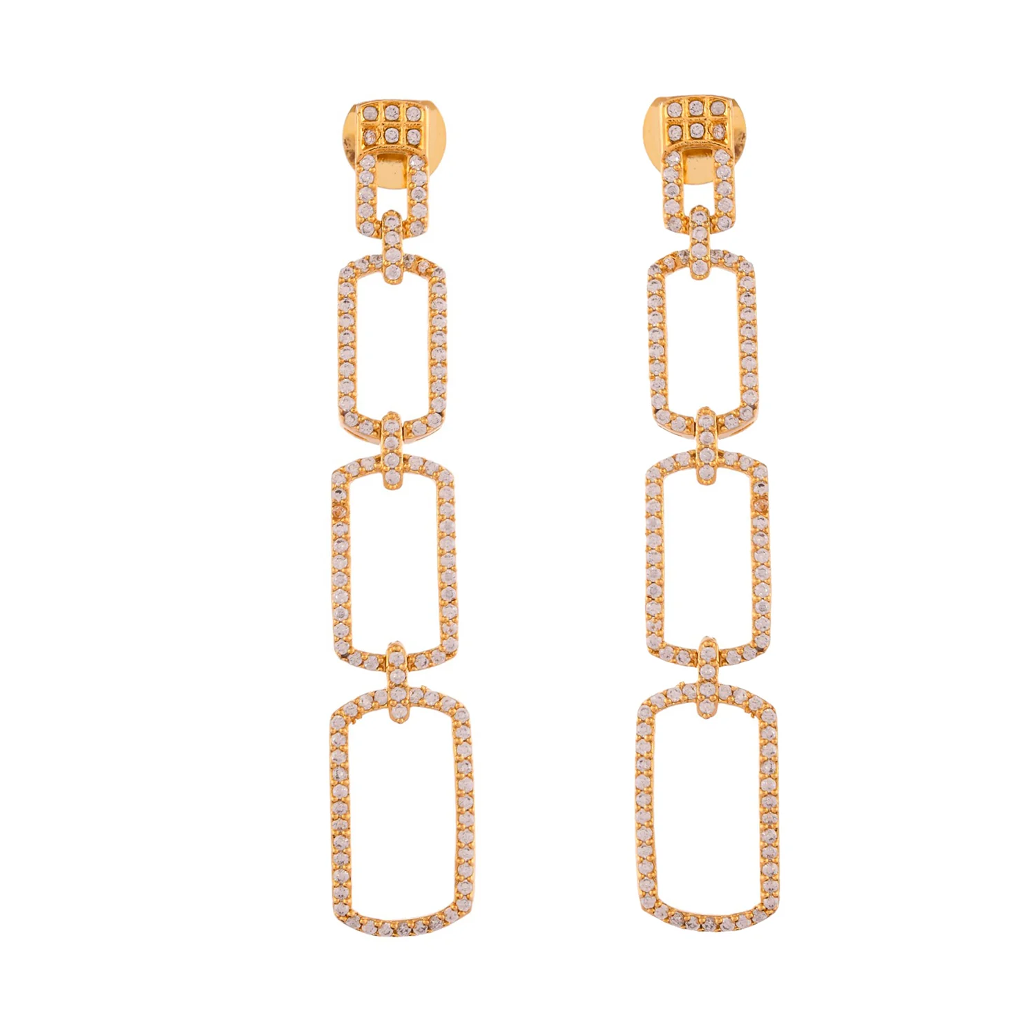 Sparkling Elegance Shimmering Chic American Diamond Gold Dangler Earrings - Image 5