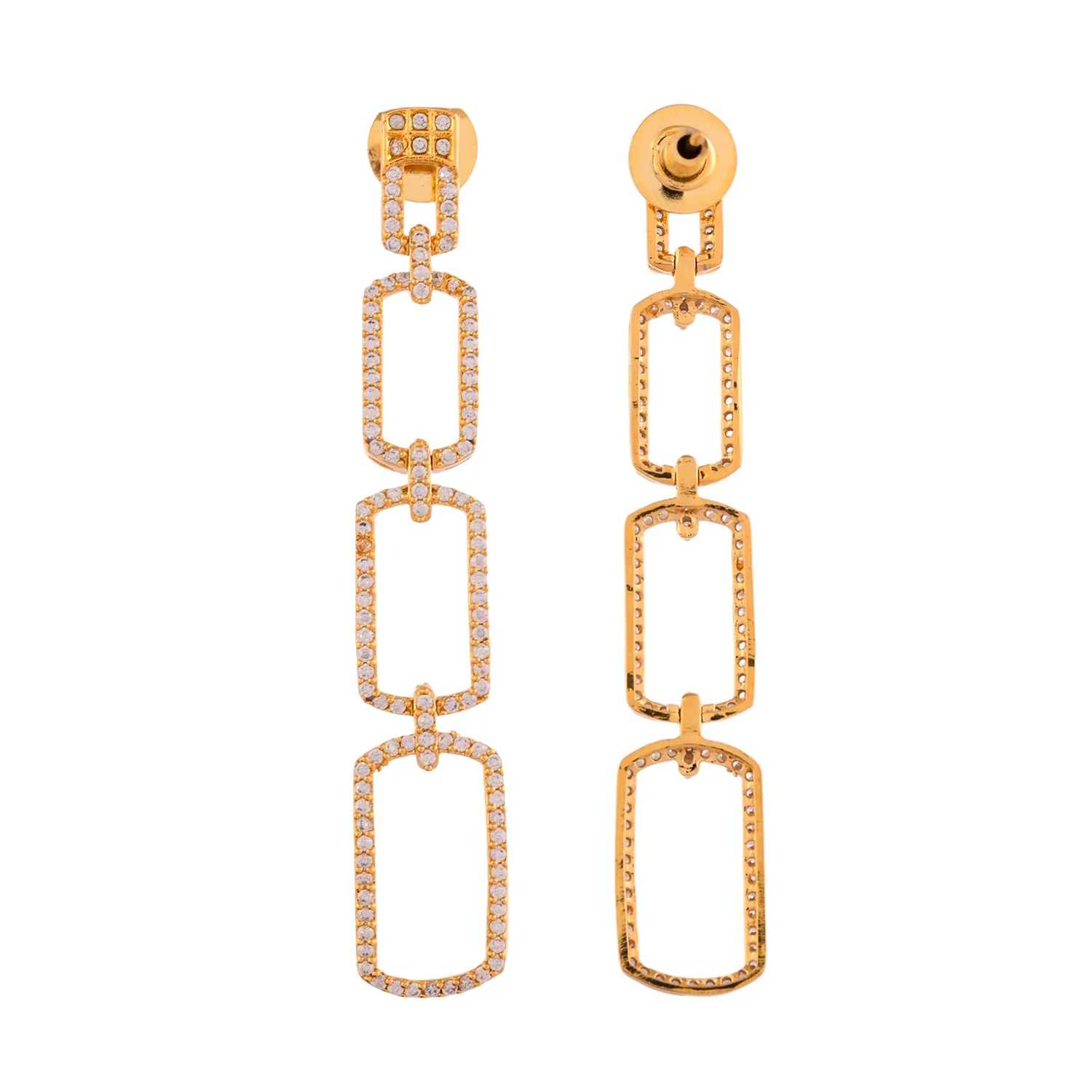 Sparkling Elegance Shimmering Chic American Diamond Gold Dangler Earrings - Image 6