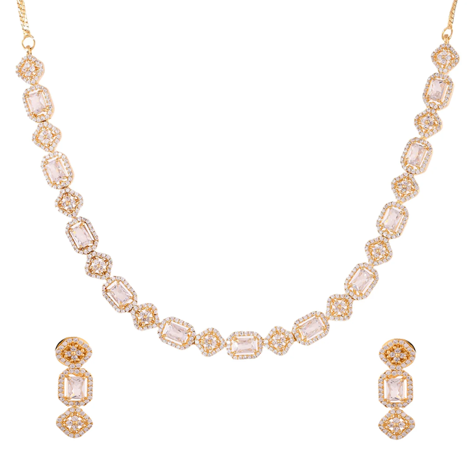Sparkling Elegance Shimmering Gold-Plated American Diamond Necklace Set - Image 3