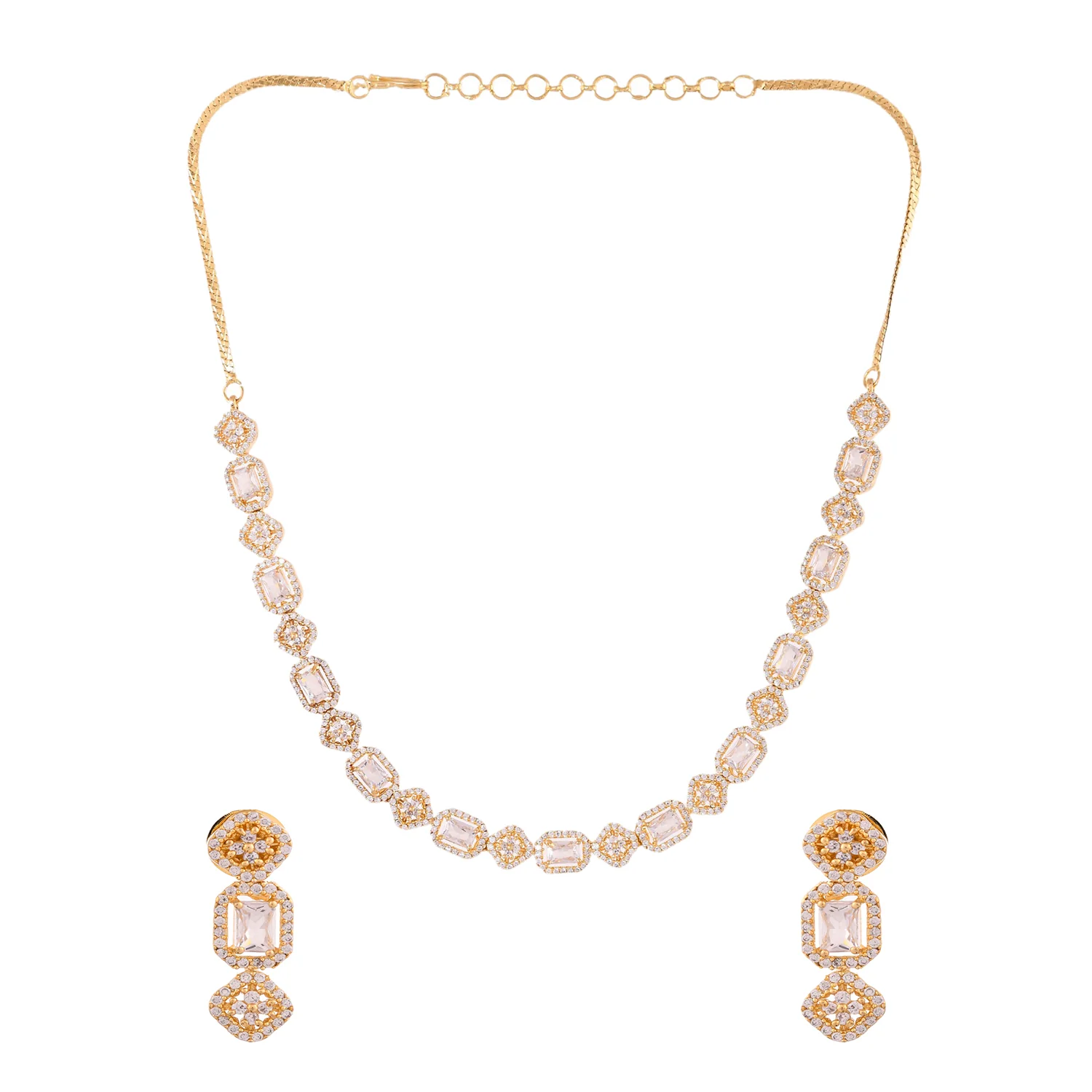 Sparkling Elegance Shimmering Gold-Plated American Diamond Necklace Set - Image 4