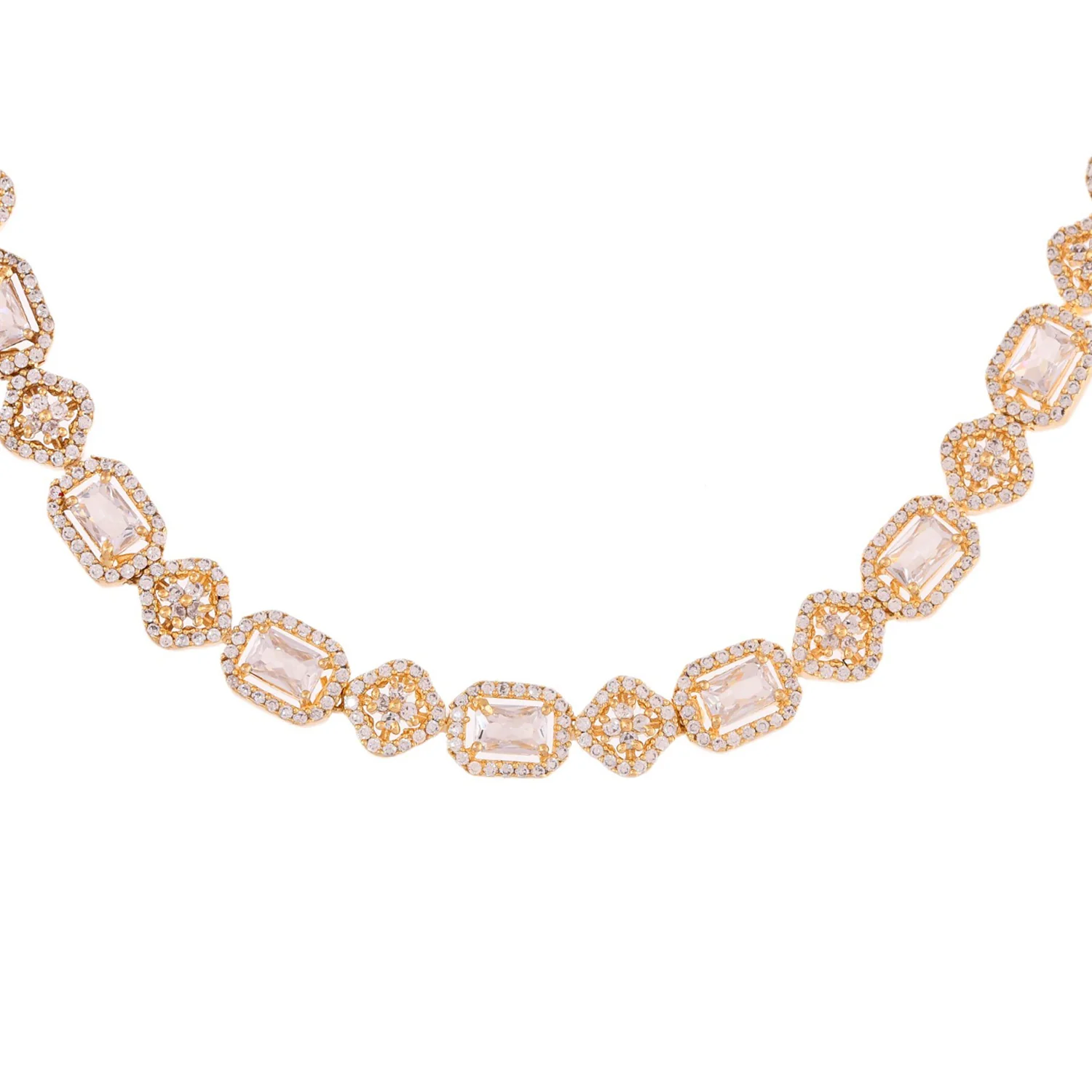 Sparkling Elegance Shimmering Gold-Plated American Diamond Necklace Set - Image 5