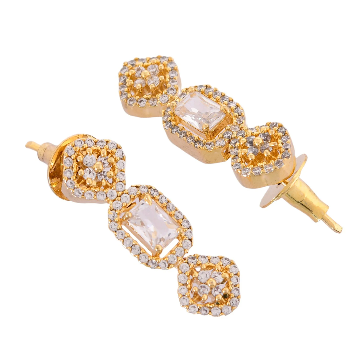 Sparkling Elegance Shimmering Gold-Plated American Diamond Necklace Set - Image 7