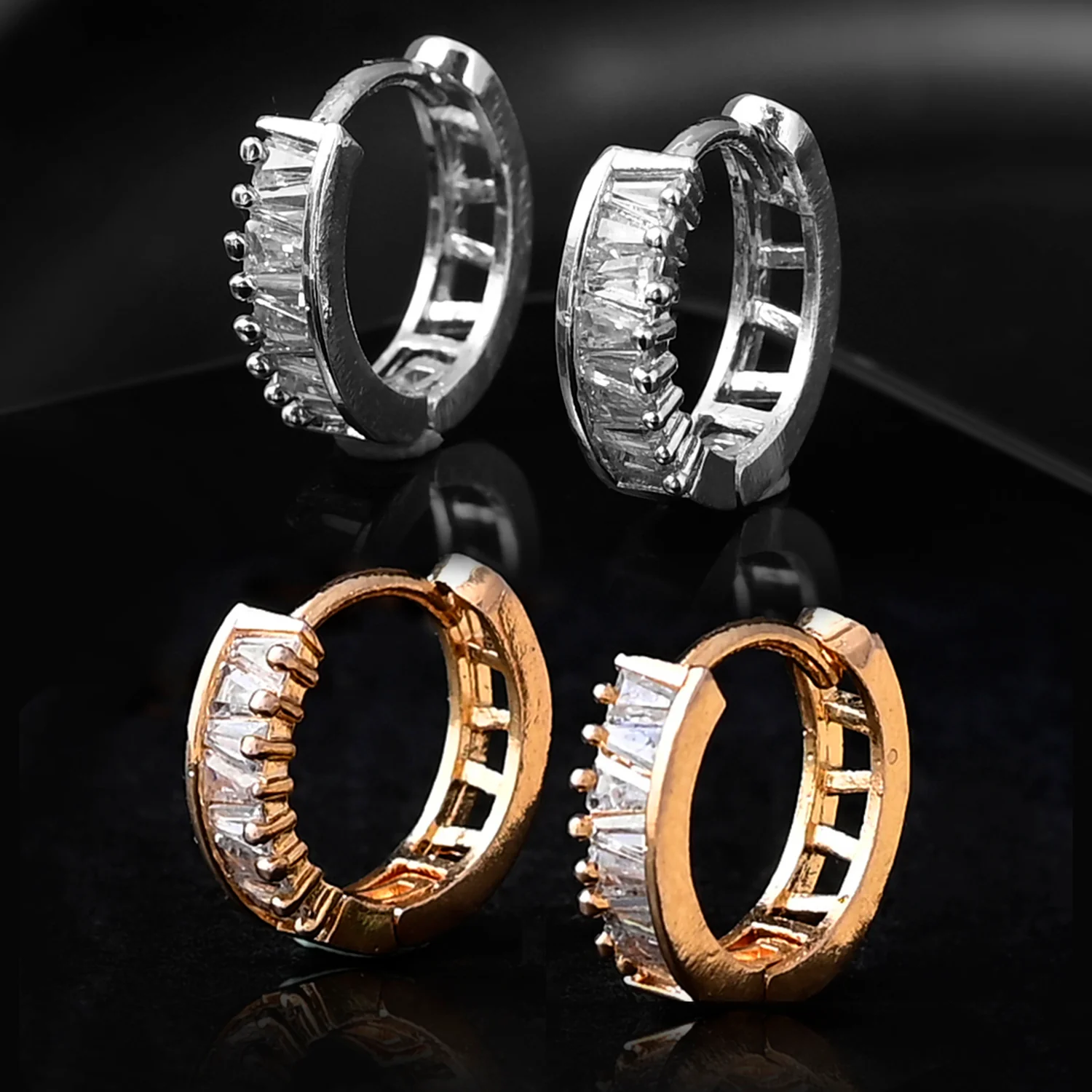 Sparkling Elegance Silver and Gold Cz Half Hoop Earrings Combo
