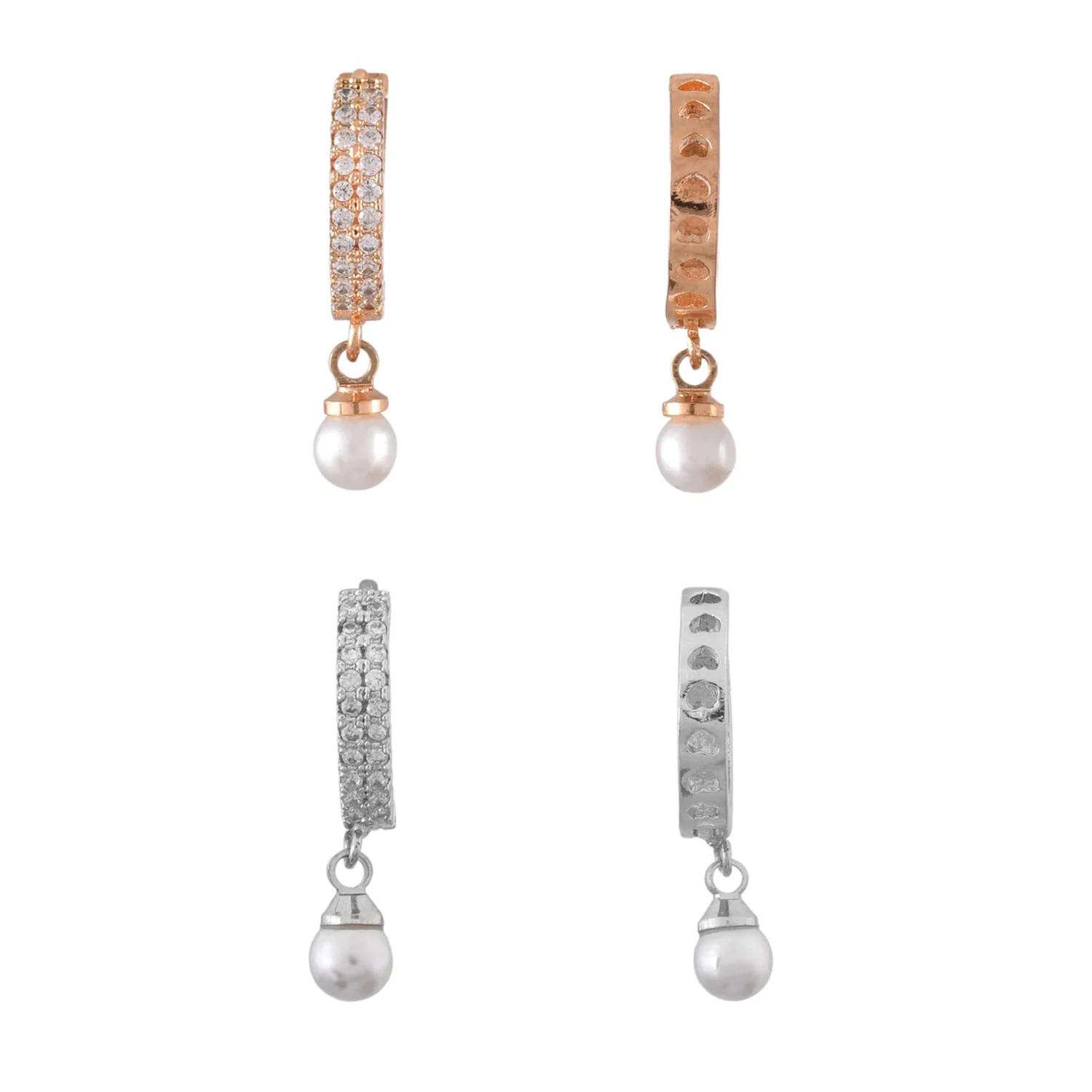 Sparkling Elegance Silver and Gold Pearls Cz Casual Earrings Combo - Image 6