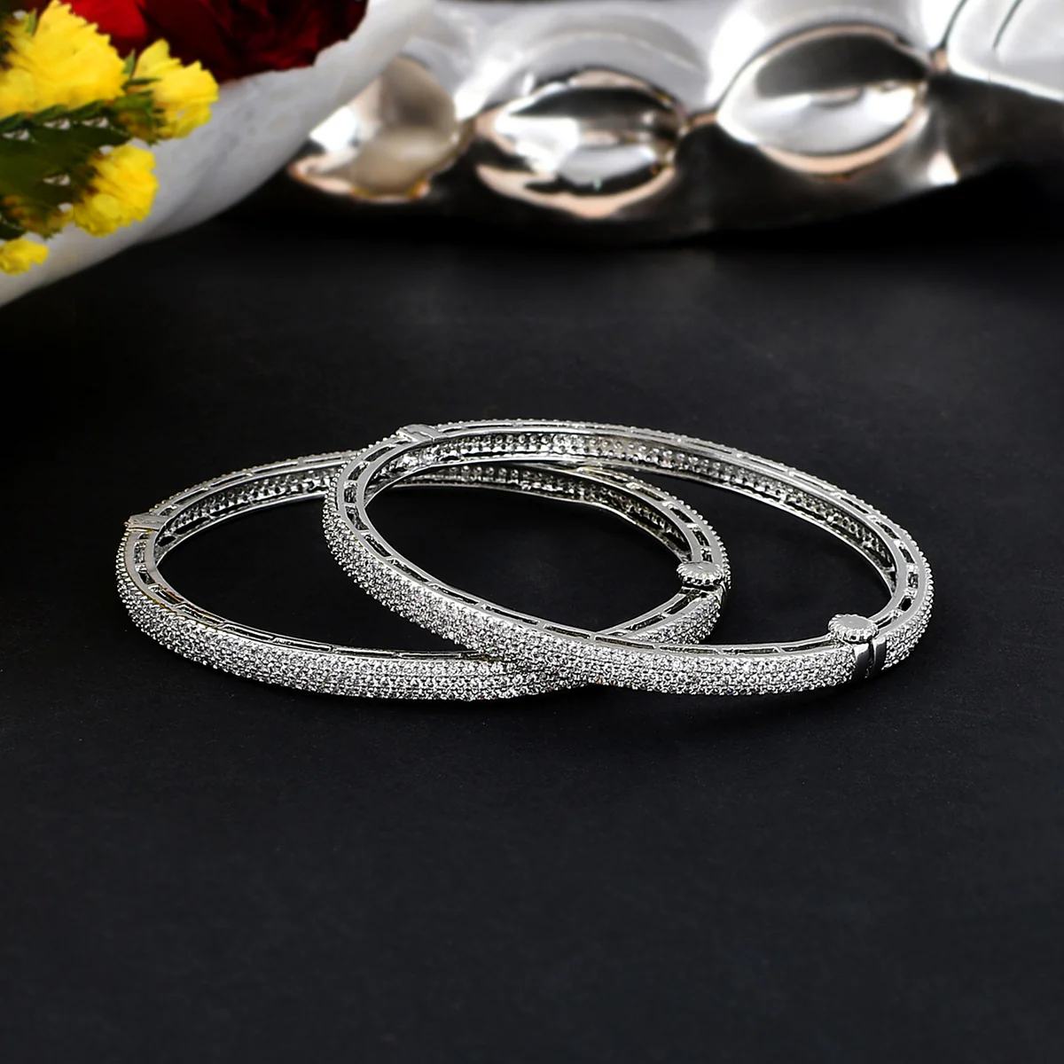 Sparkling Elegance Silver Cz Studded Bangles