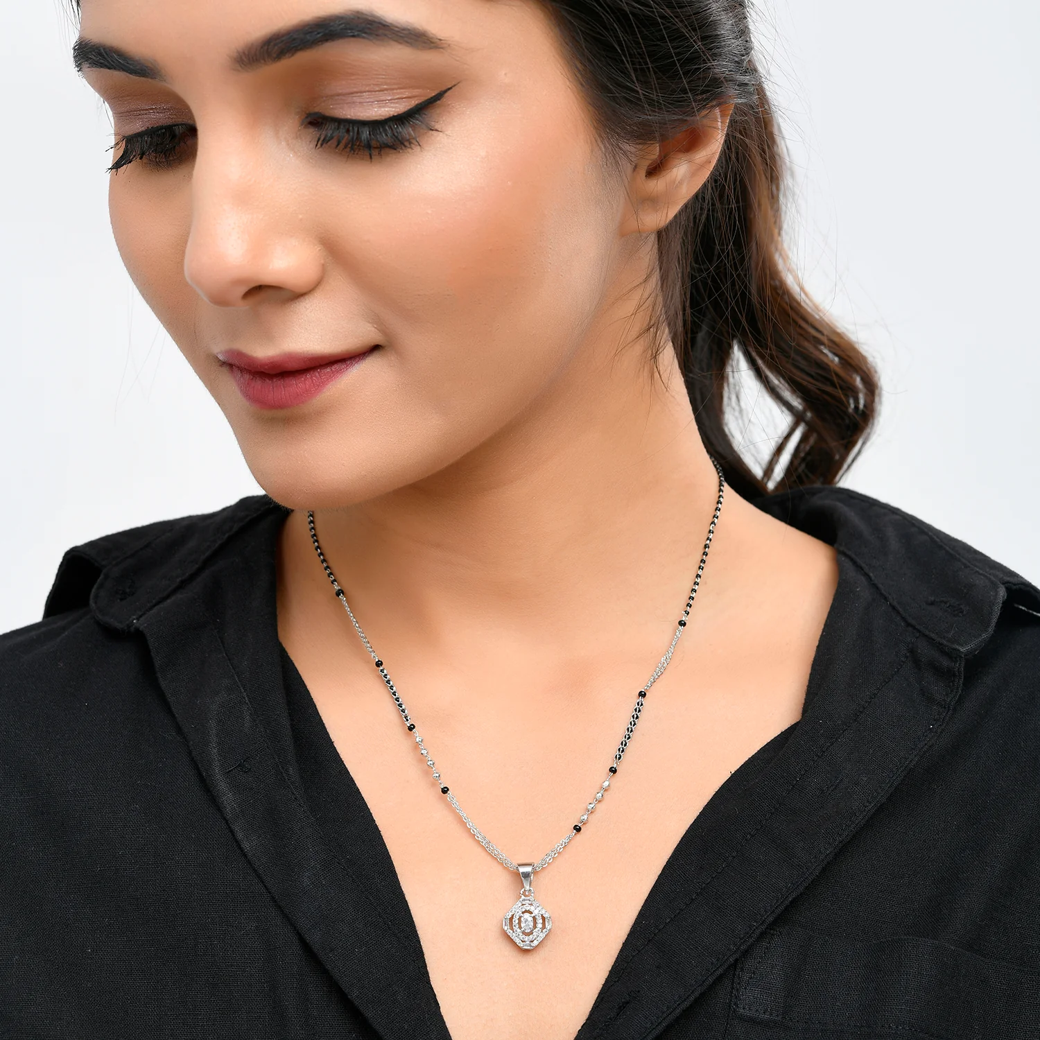 Sparkling Elegance Silver Plated Cz Mangalsutra - Image 2