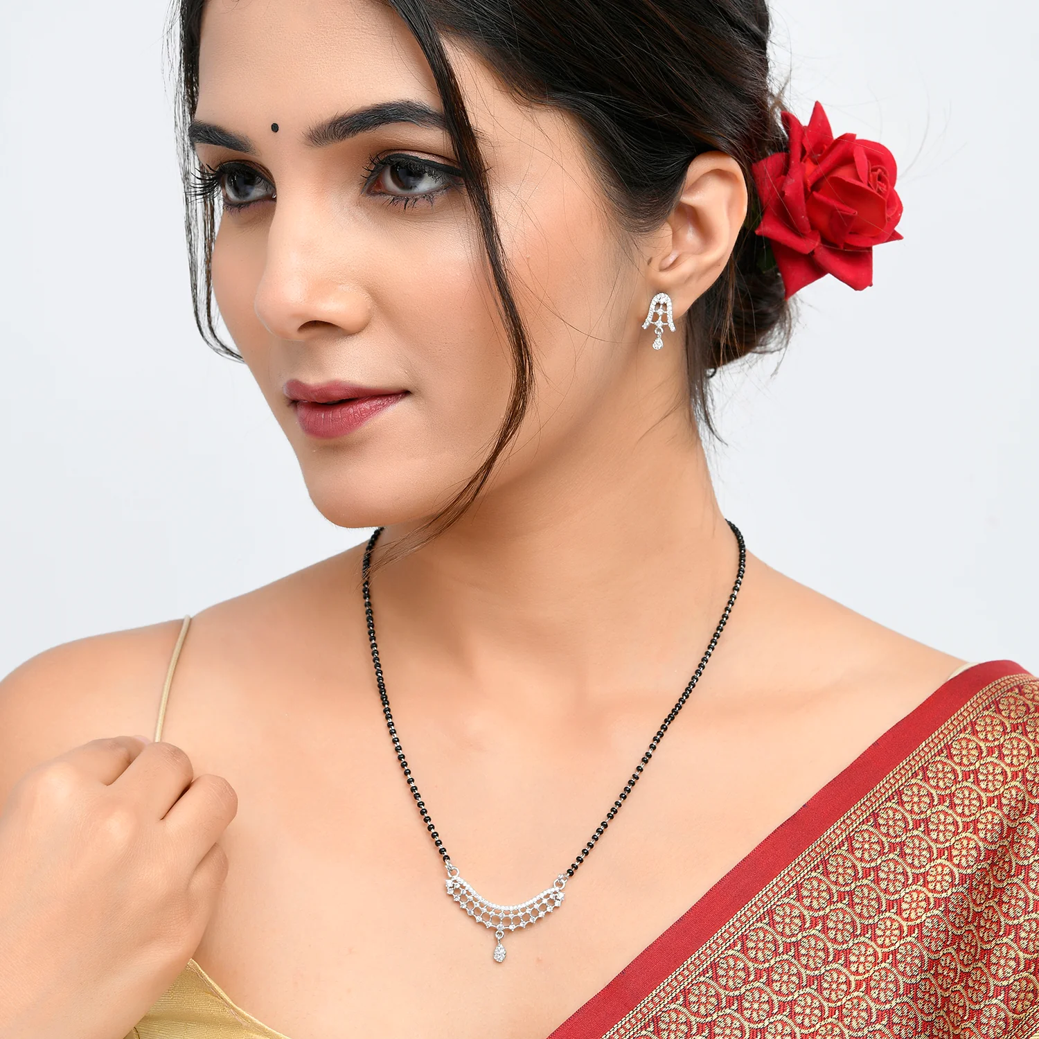 Sparkling Elegance Silver Plated Round Cut Cz Mangalsutra Set - Image 2