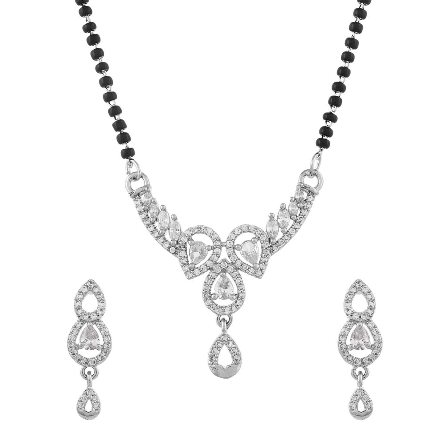 Sparkling Elegance Silver Plated Teardrop Cz Mangalsutra Set - Image 3
